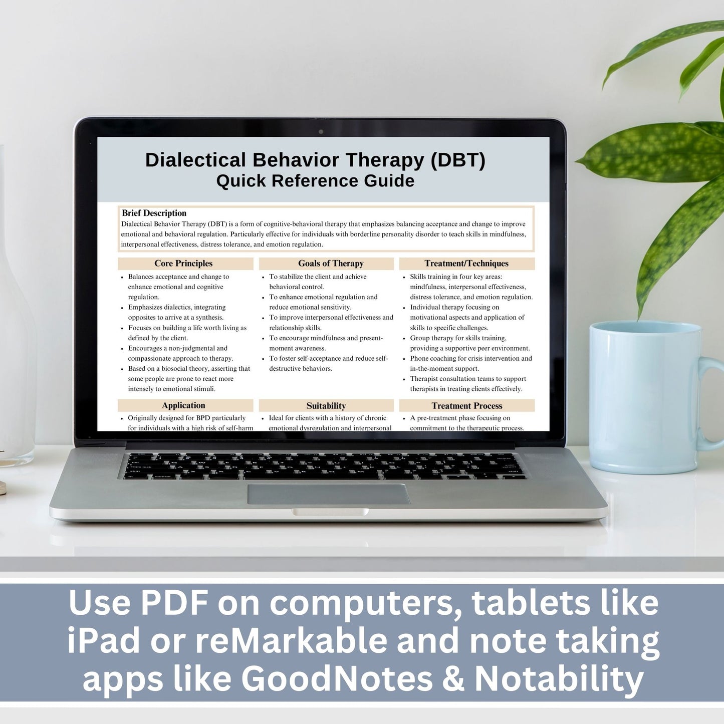 DBT handout for psychoeducation, offering a clear, concise DBT Therapy Cheat Sheet that demystifies key concepts and techniques. Perfect for use in sessions or as a homework tool, it's an essential part of your counseling resources.