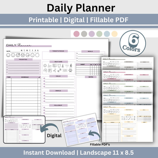 Get ready to boost your productivity and conquer your daily schedule with this beautifully designed digital and printable daily planner. Whether you're a busy professional, a diligent student, or a super-organized individual, this planner is your secret weapon to stay on top of your game.