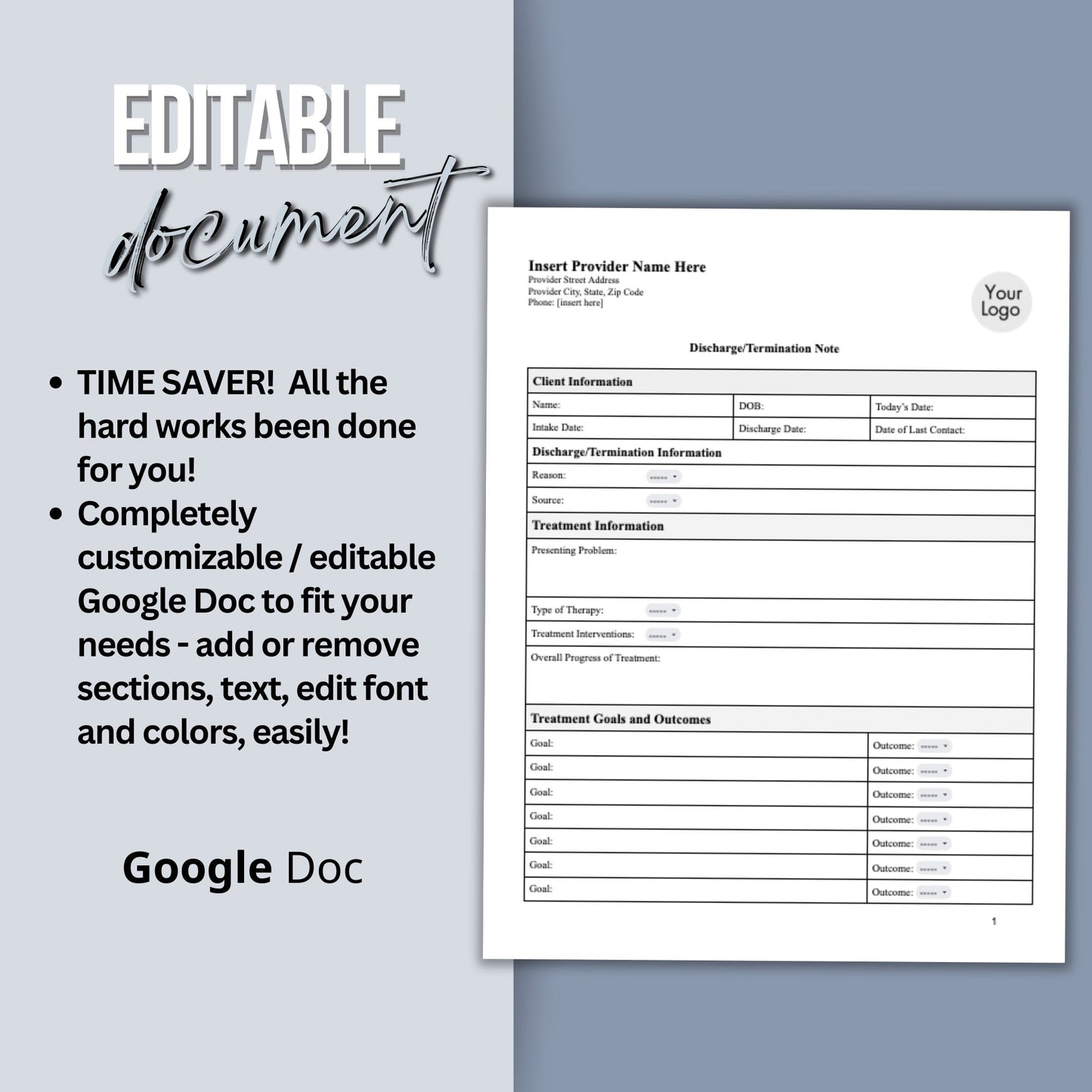 Discharge Note for Therapist Office:  Streamline Private Practice Documentation