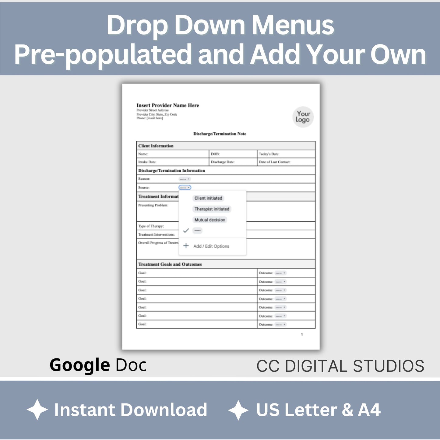 Discharge Note for Therapist Office:  Streamline Private Practice Documentation