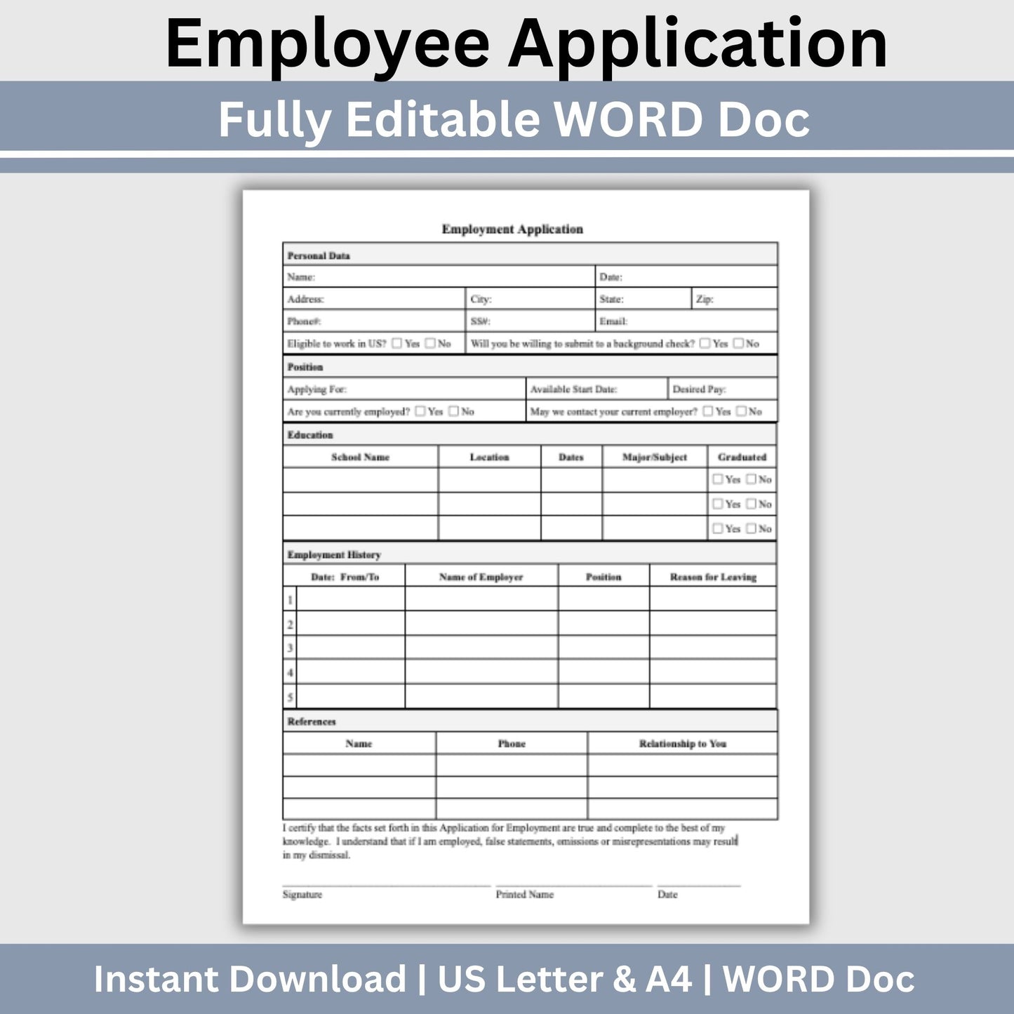 Employee Application Template - WORD DOC