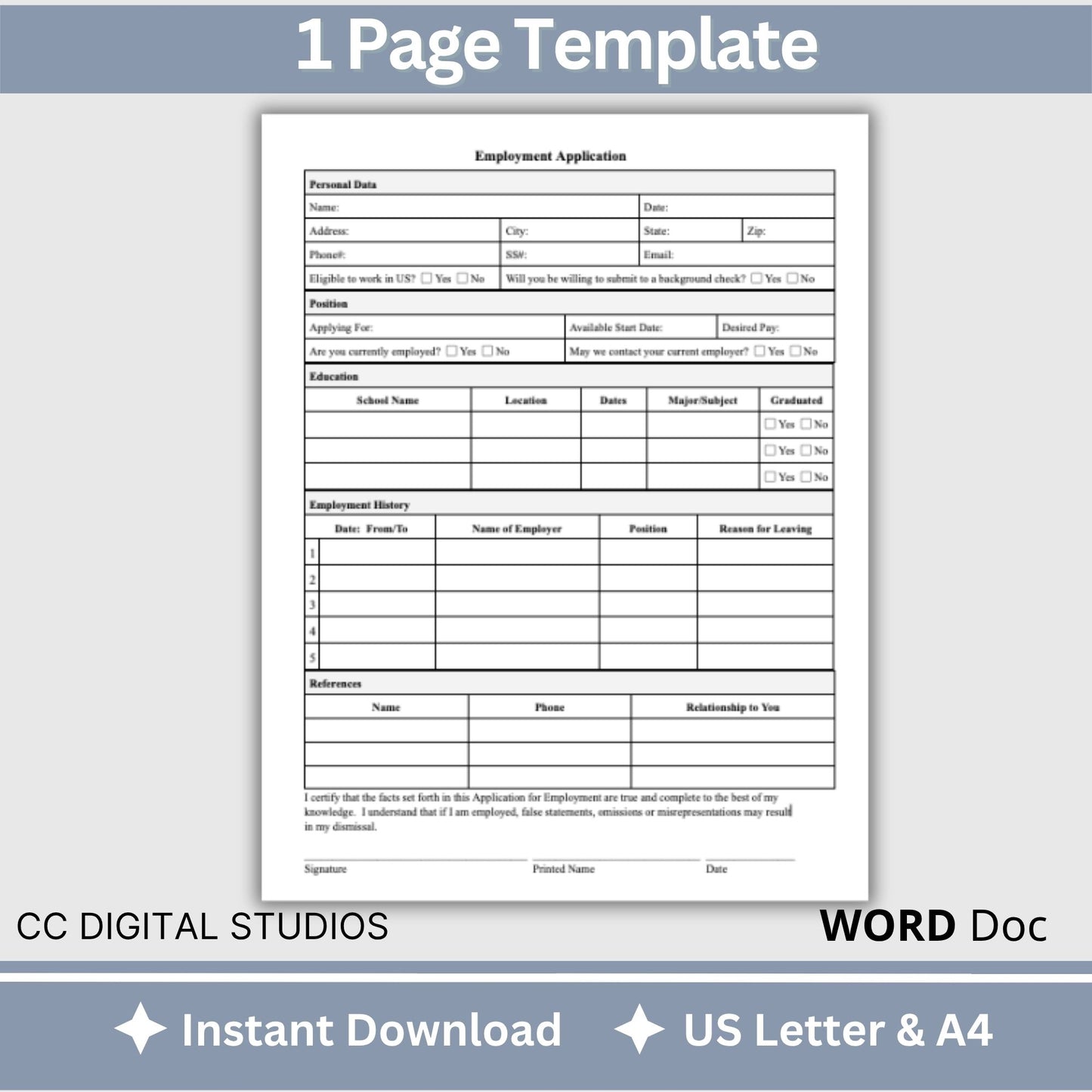 Employee Application Template - WORD DOC