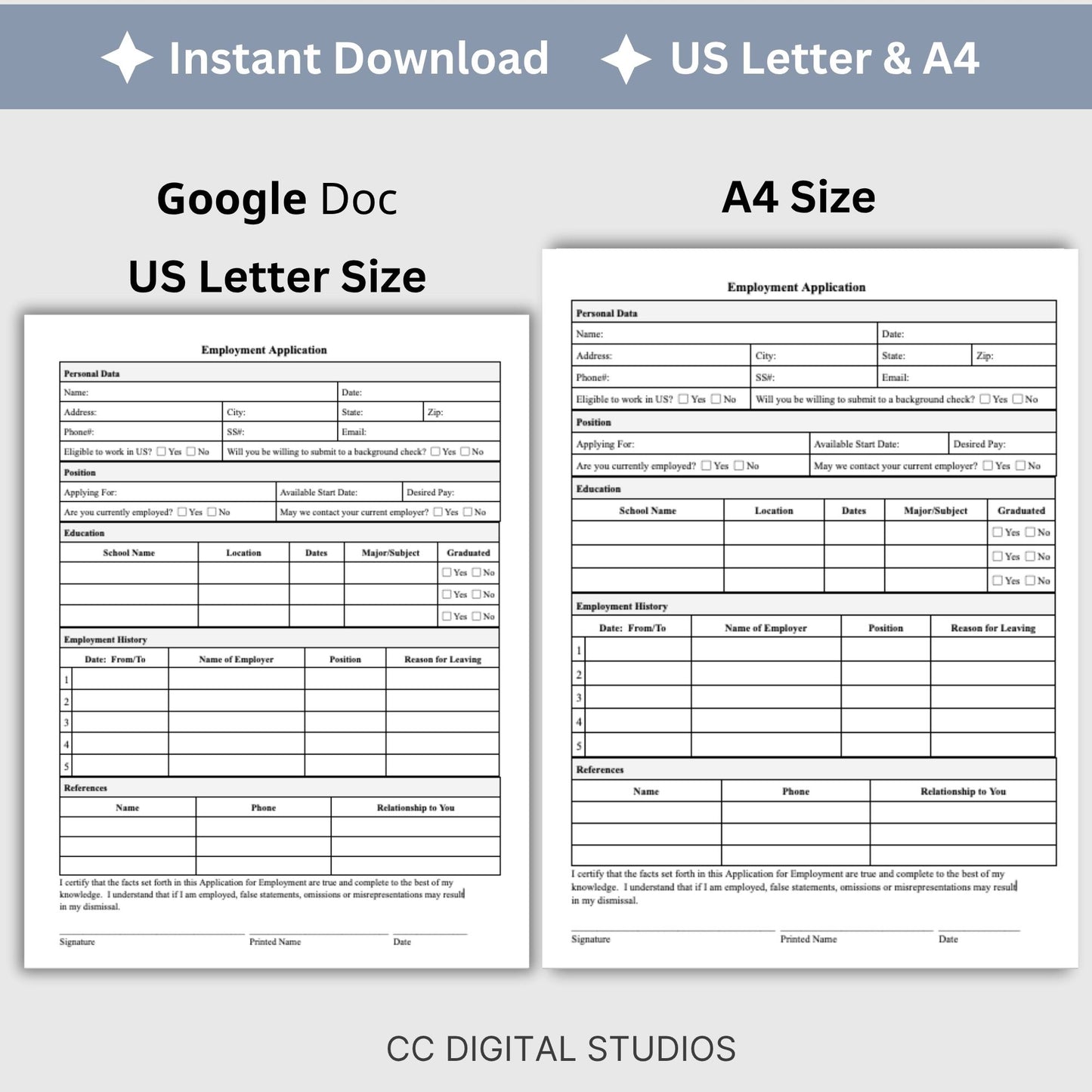 Employee Application Template - Google Doc
