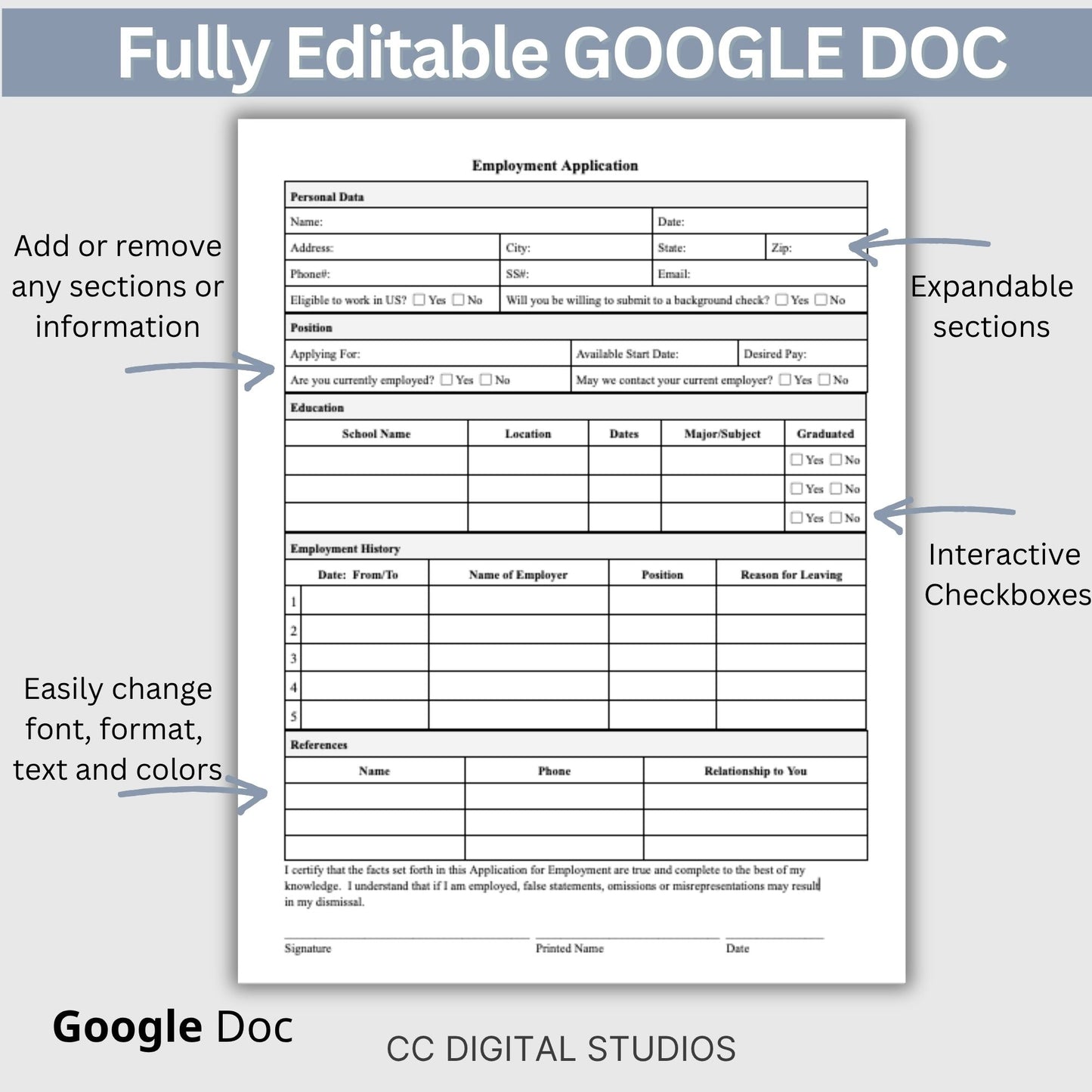 Employee Application Template - Google Doc