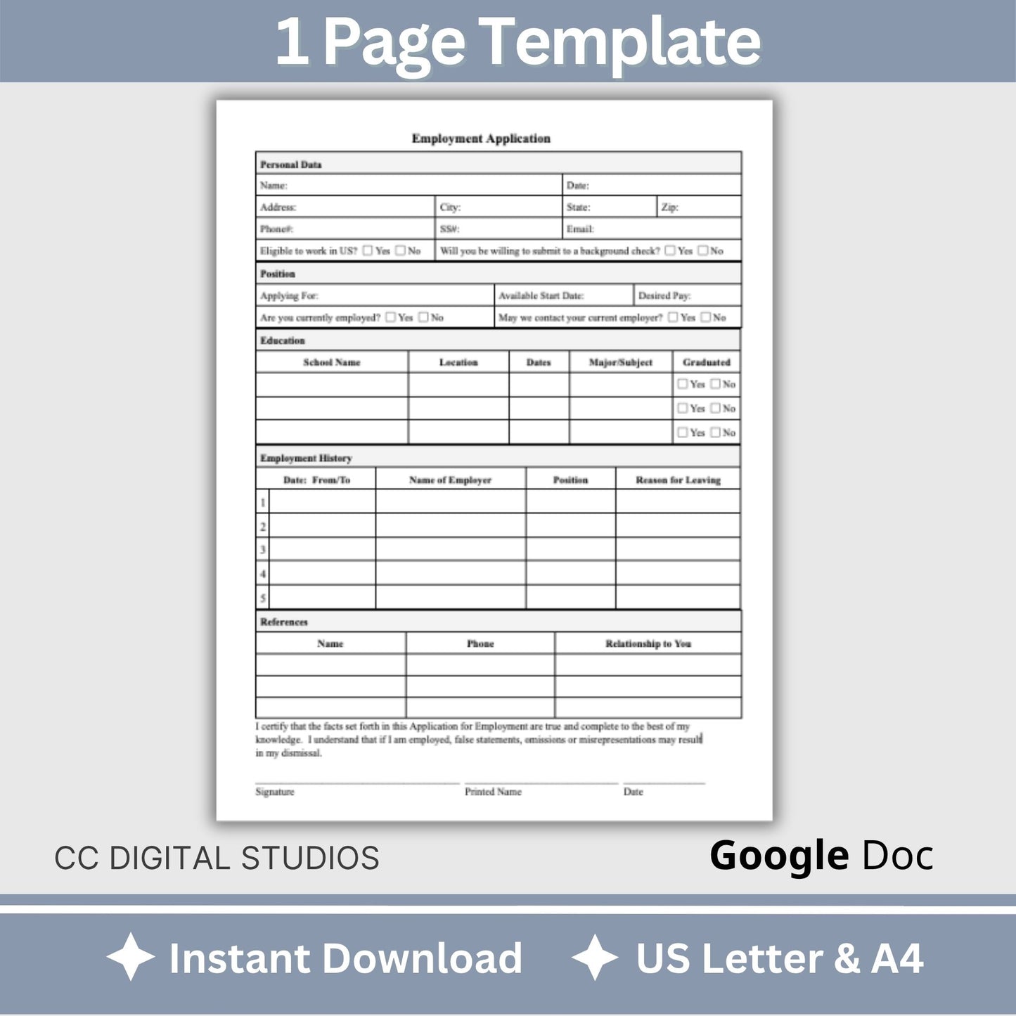 Employee Application Template - Google Doc