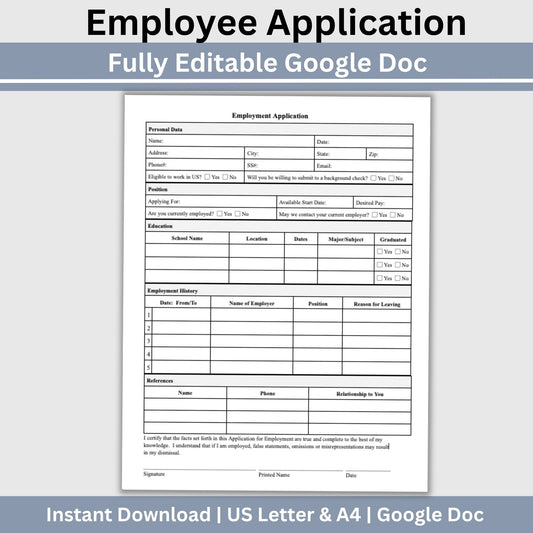 Employee Application Template - Google Doc