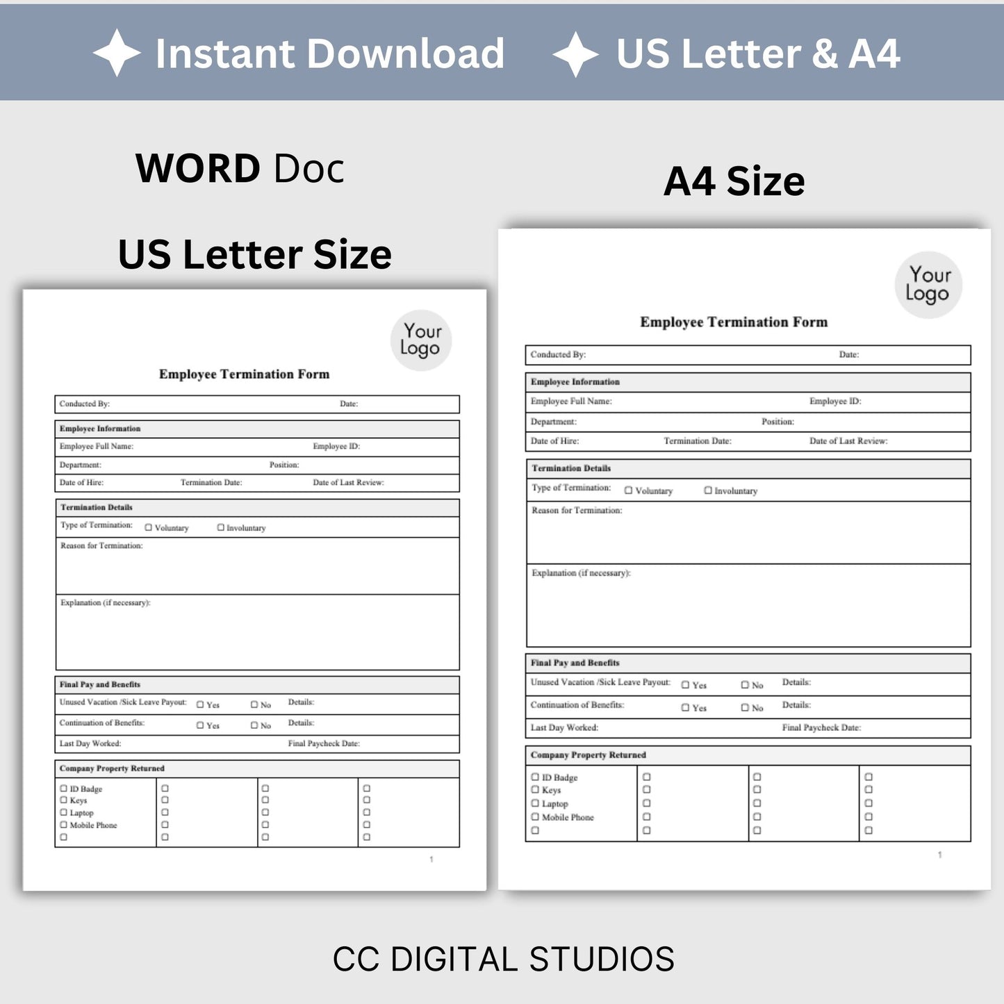 Employee Termination Template - Editable WORD DOC
