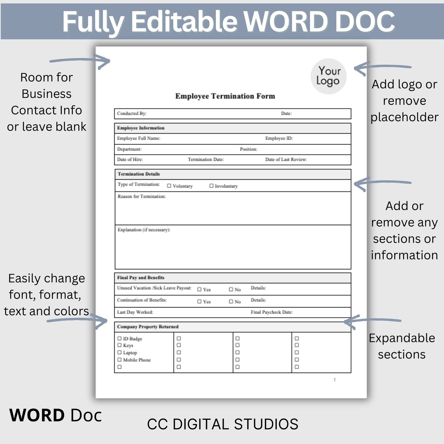 Employee Termination Template - Editable WORD DOC
