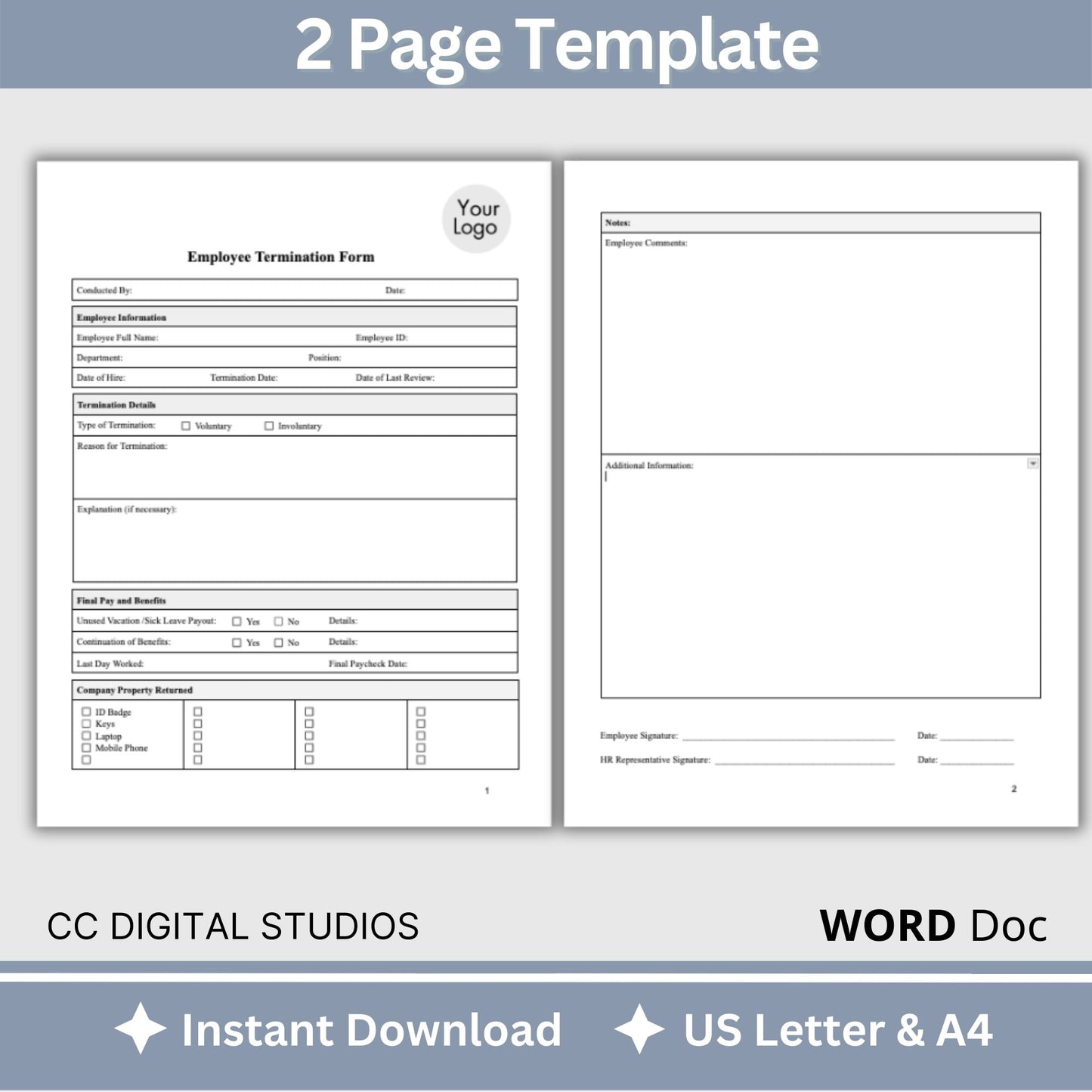 Employee Termination Template - Editable WORD DOC