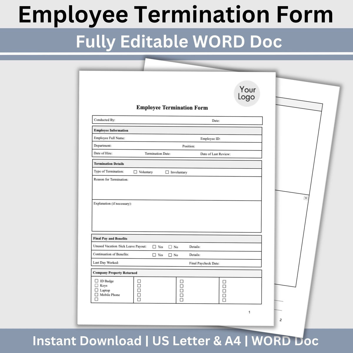 Employee Termination Template - Editable WORD DOC – CCDigitalStudios
