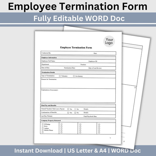 Employee Termination Template - Editable WORD DOC