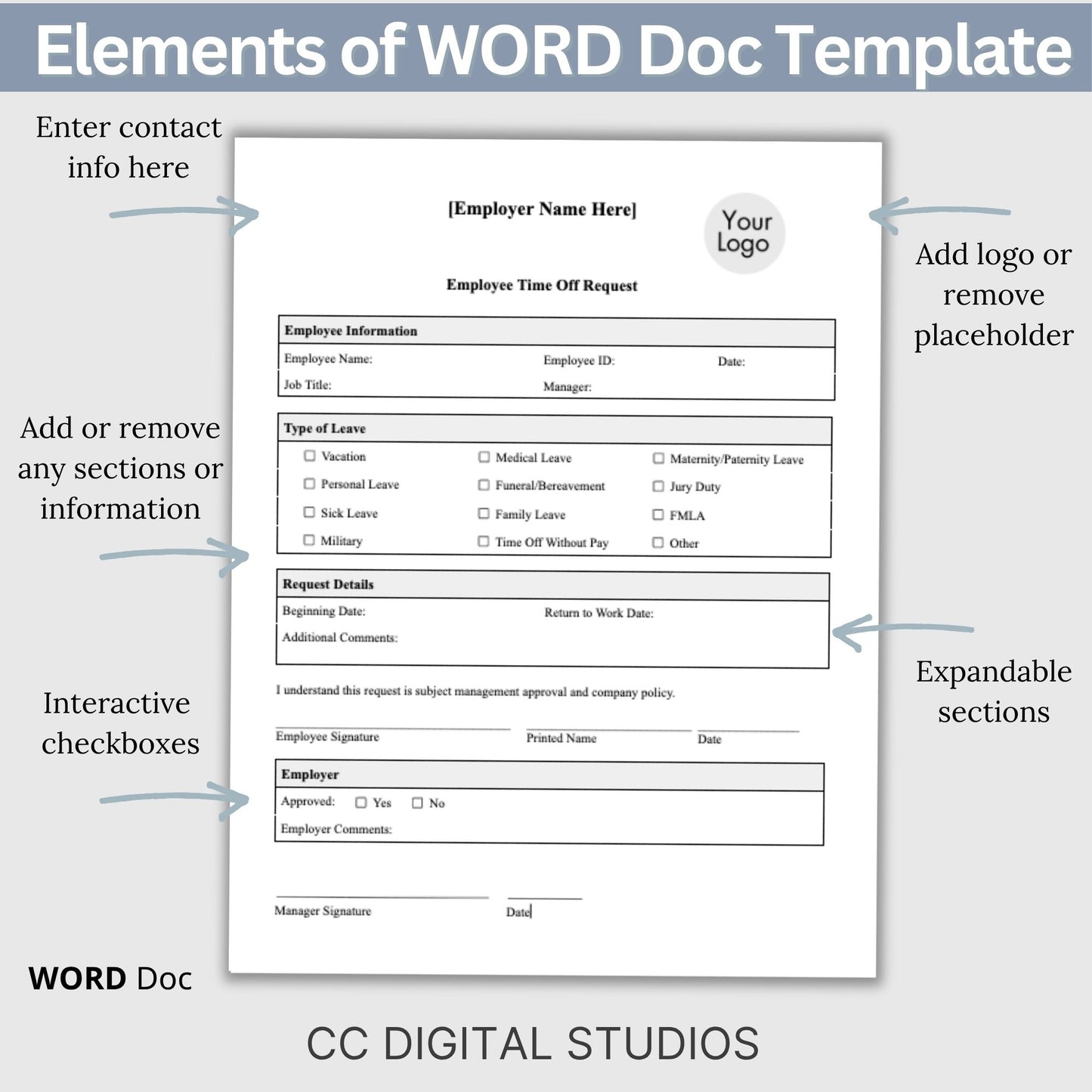 Employee Time Off Request Form:  Editable Word Docs