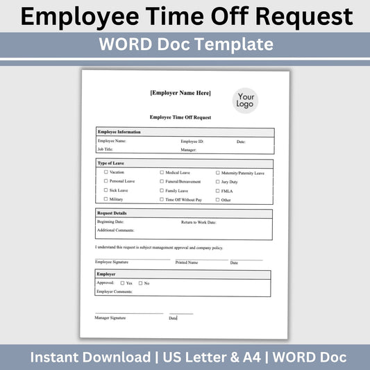 Employee Time Off Request Form:  Editable Word Docs