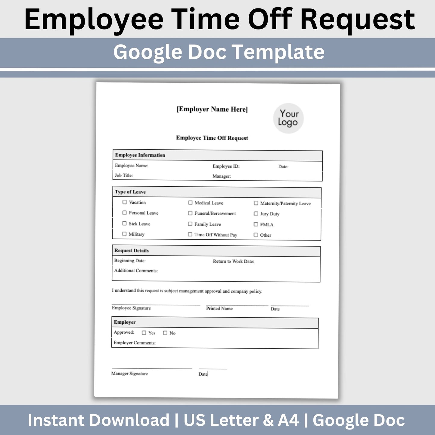 Employee Time Off Request Form Editable Google Docs