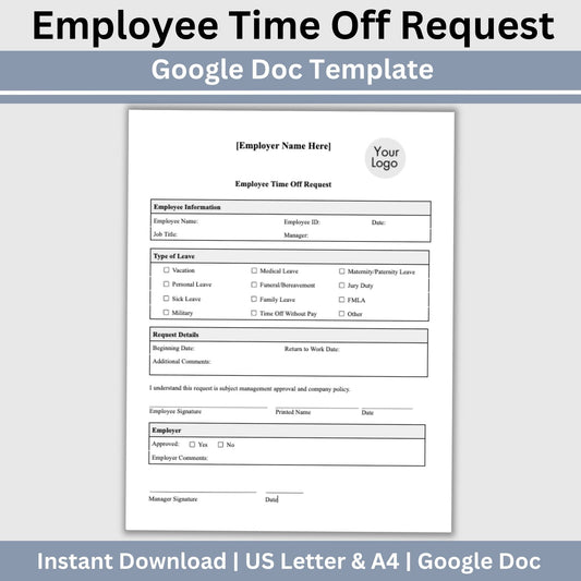 Employee Time Off Request Form Editable Google Docs