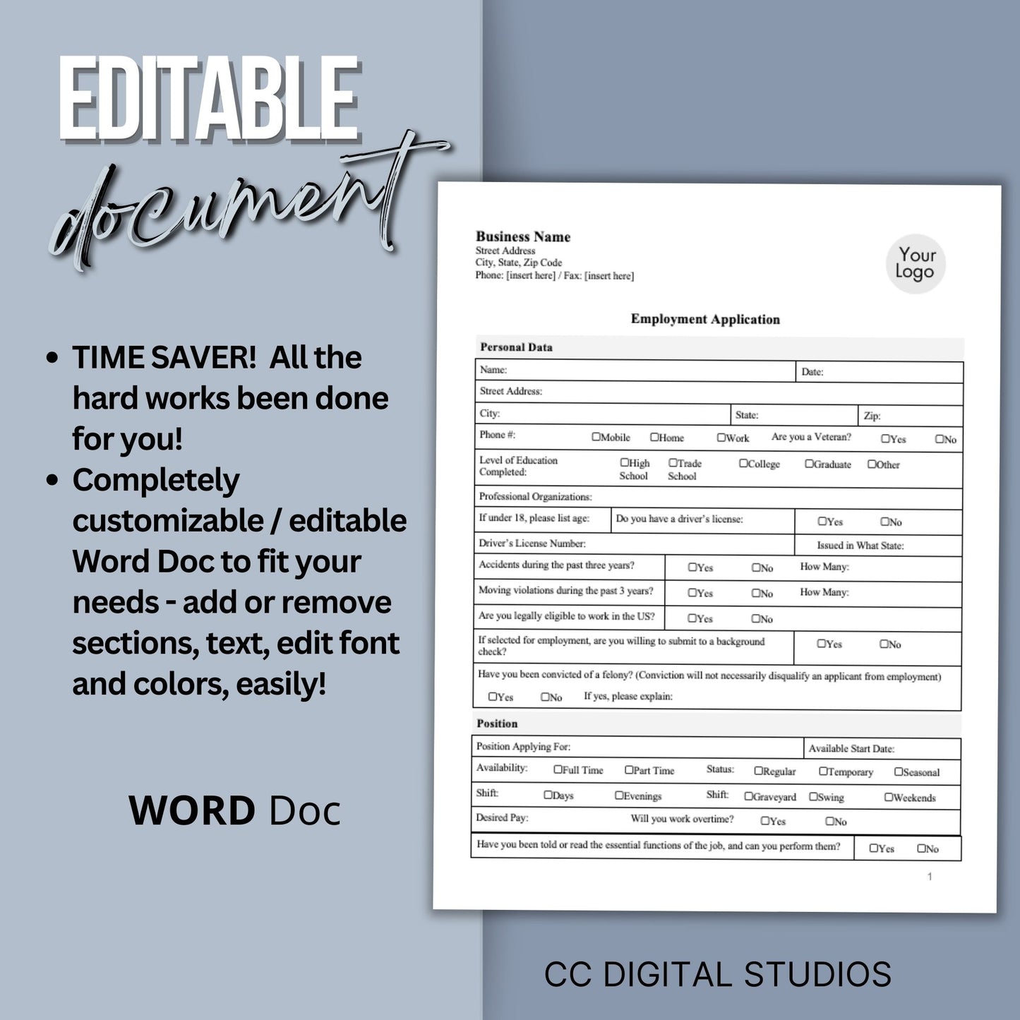 Job Application Template - WORD DOC