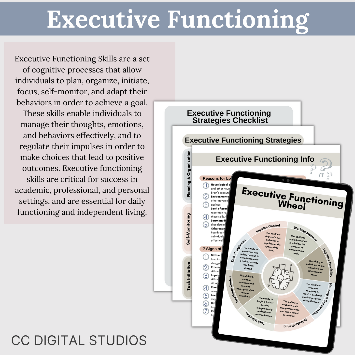 Emphasizing neurodivergent perspectives, it covers executive functioning skills such as impulse control, working memory, cognitive flexibility, planning, organization, self-monitoring, task initiation, emotional control