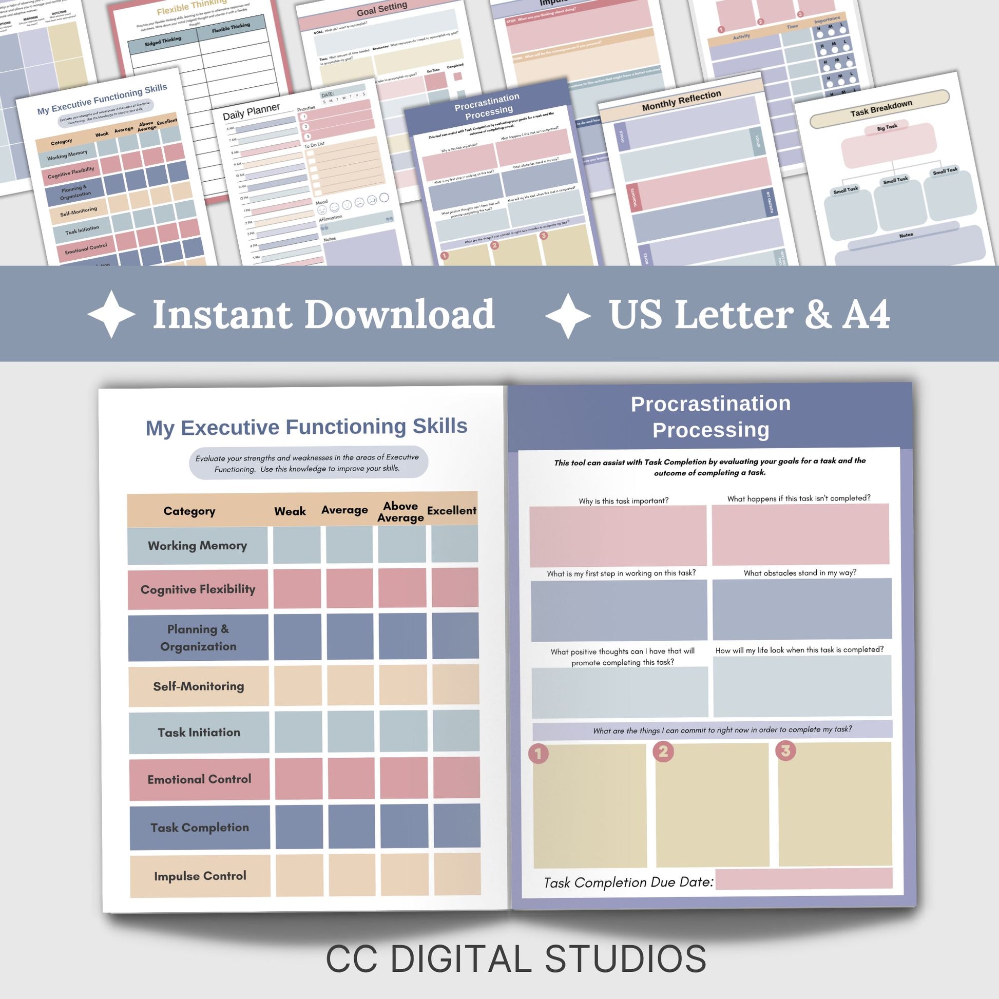 SAVE 25% with our Executive Functioning worksheets, strategies, wheel & information bundle! Designed to help you process and improve in the eight key executive functioning skills