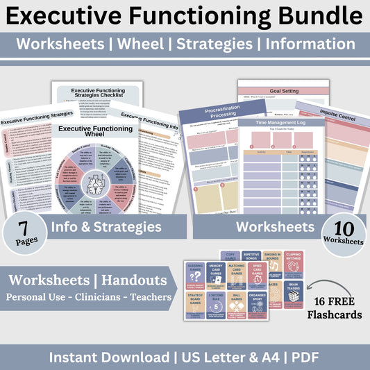SAVE 25% with our Executive Functioning worksheets, strategies, wheel & information bundle! Designed to help you process and improve in the eight key executive functioning skills