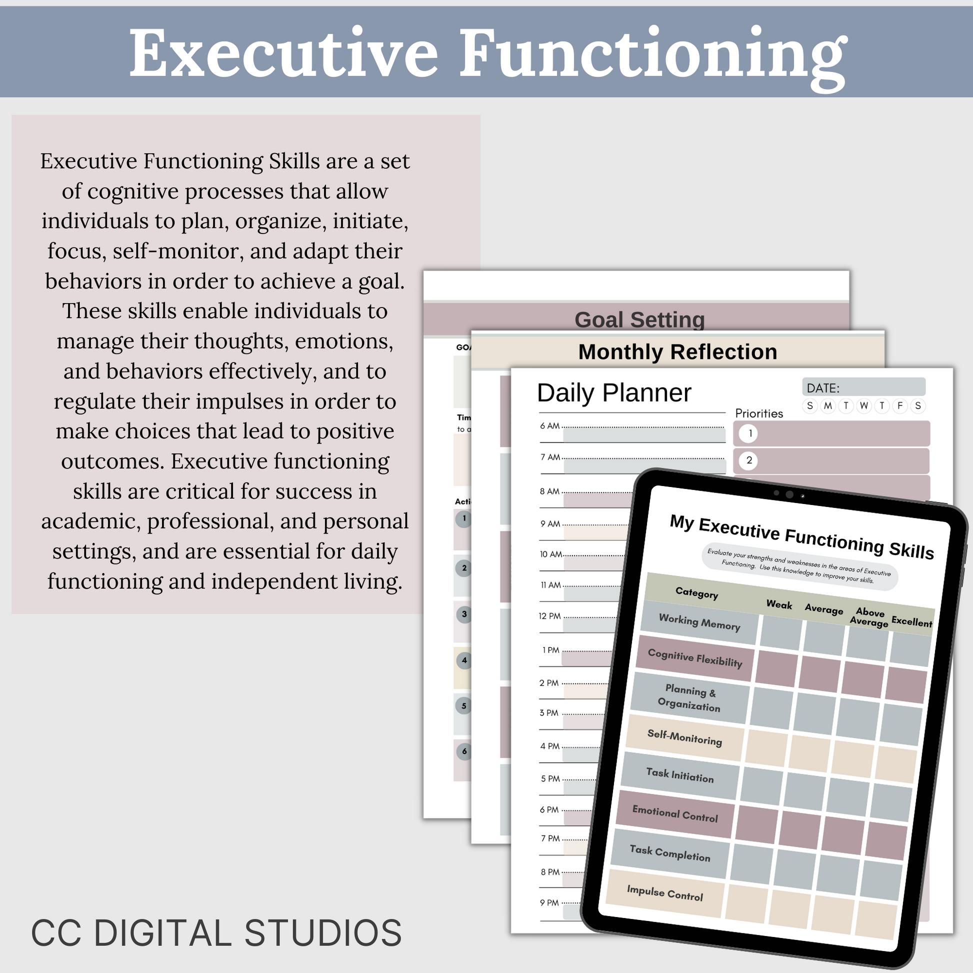 ADHD Adult neurodivergent perspectives, it covers executive functioning skills such as impulse control, working memory, cognitive flexibility, planning, organization, self-monitoring, task initiation, emotional control, and task completion