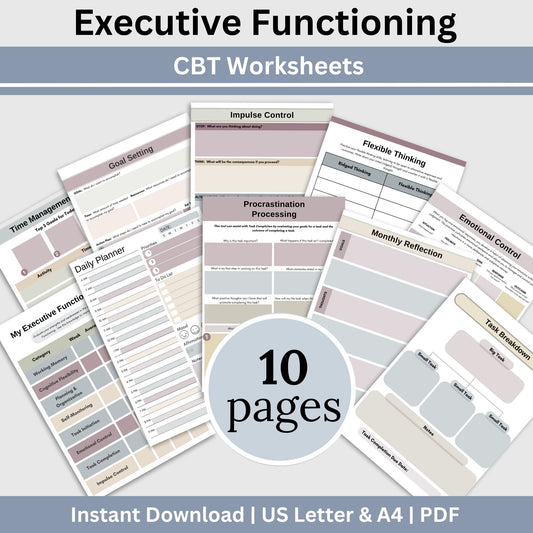 ADHD adult Executive Functioning worksheets to process in the eight key executive functioning skills