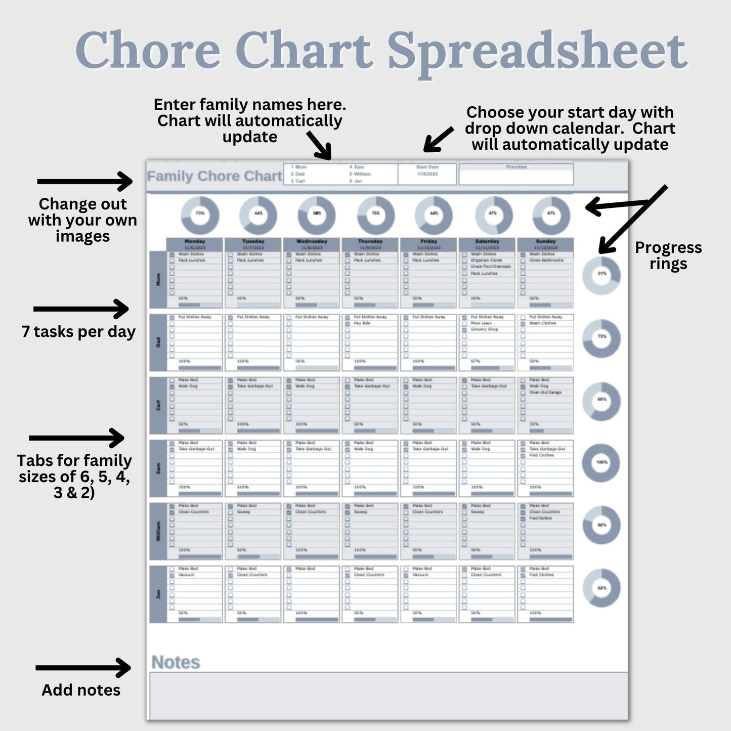 Family Chore Chart Google Sheets Planner