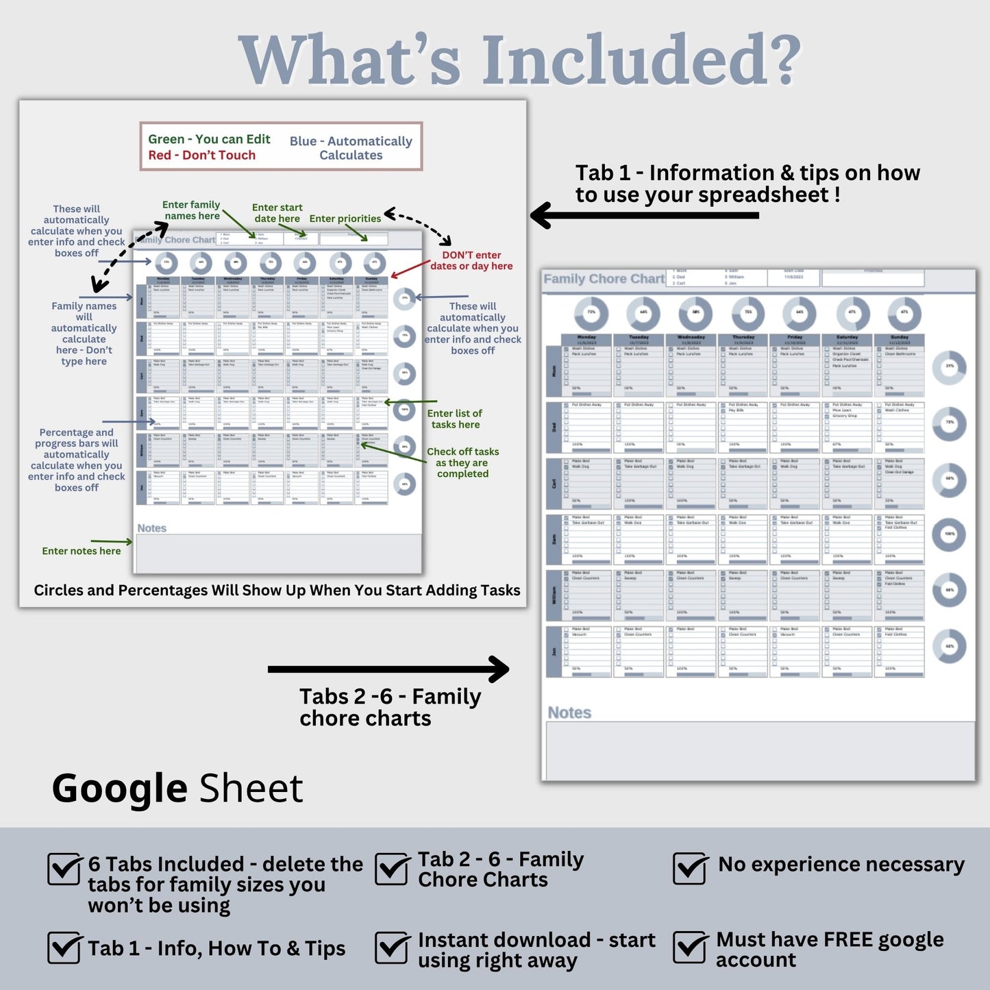 Family Chore Chart Google Sheets Planner