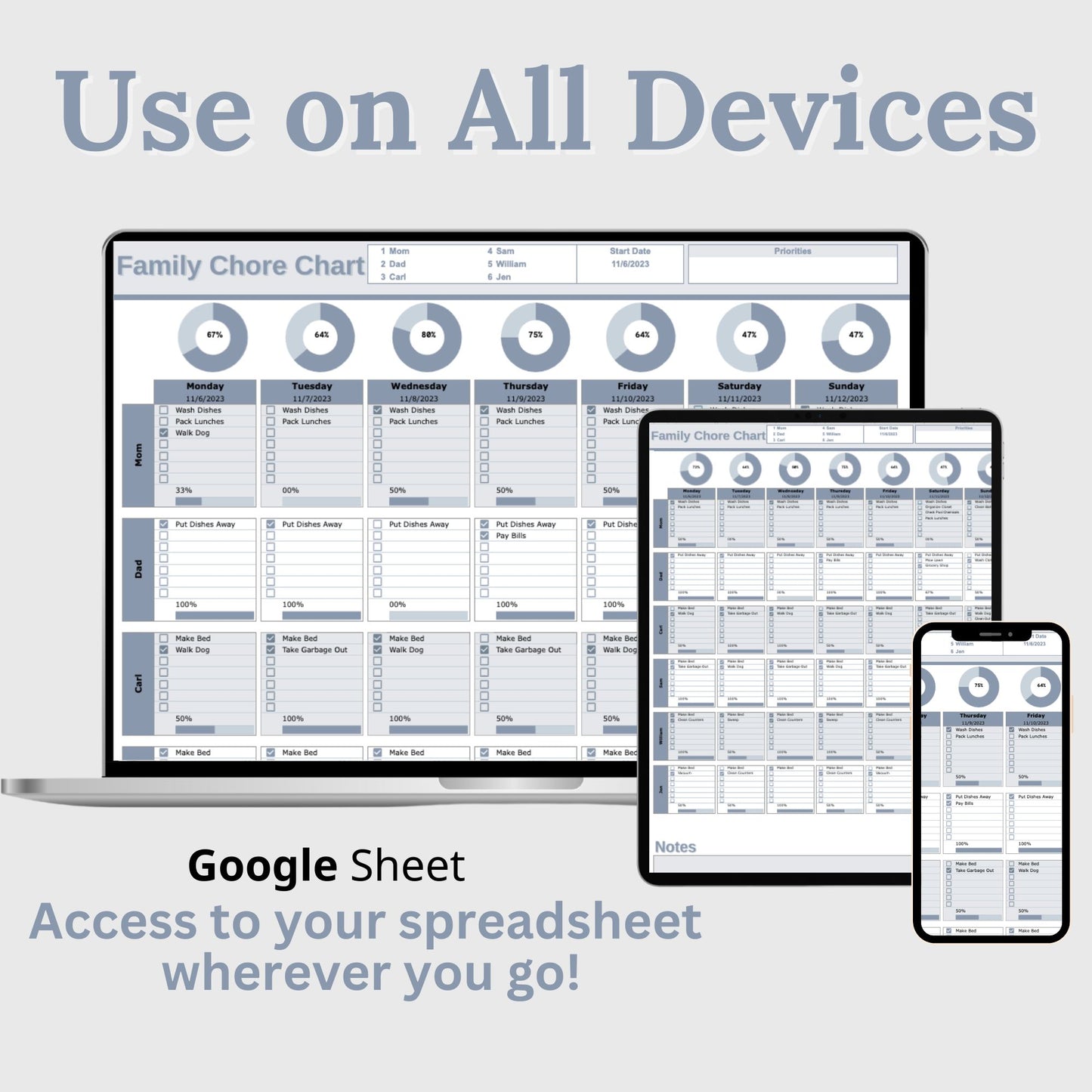 Family Chore Chart Google Sheets Planner