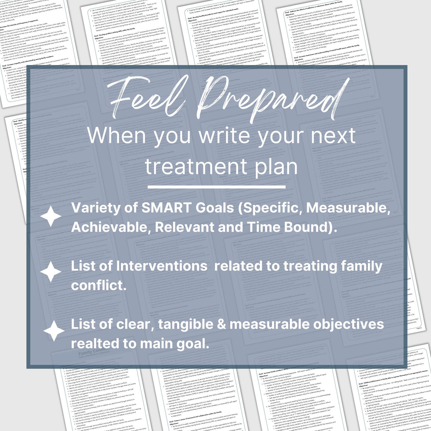 Family Therapy Treatment Planning Tool for family conflict. This resource is designed to help therapists create effective treatment plans with SMART goals for therapy and objectives and interventions.