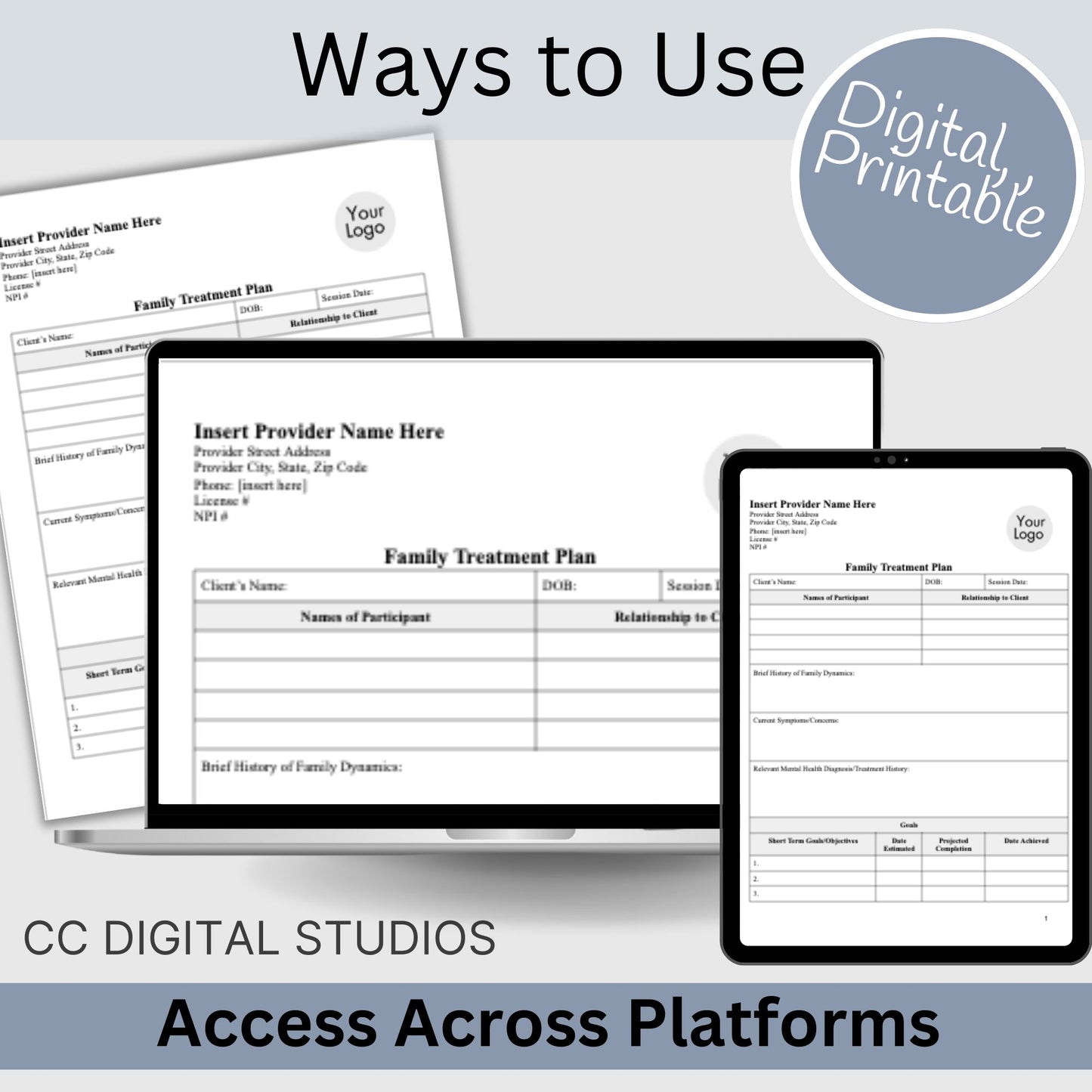 Treatment plan for family therapy sessions. With this template, you'll have a clear and organized way to create family treatment plans that are evidence-based and comprehensive. &nbsp;It's perfect for therapists, counselors, social workers, and other mental health professionals. It's designed to save you time and streamline your process, so you can focus on providing the best possible care to your clients.