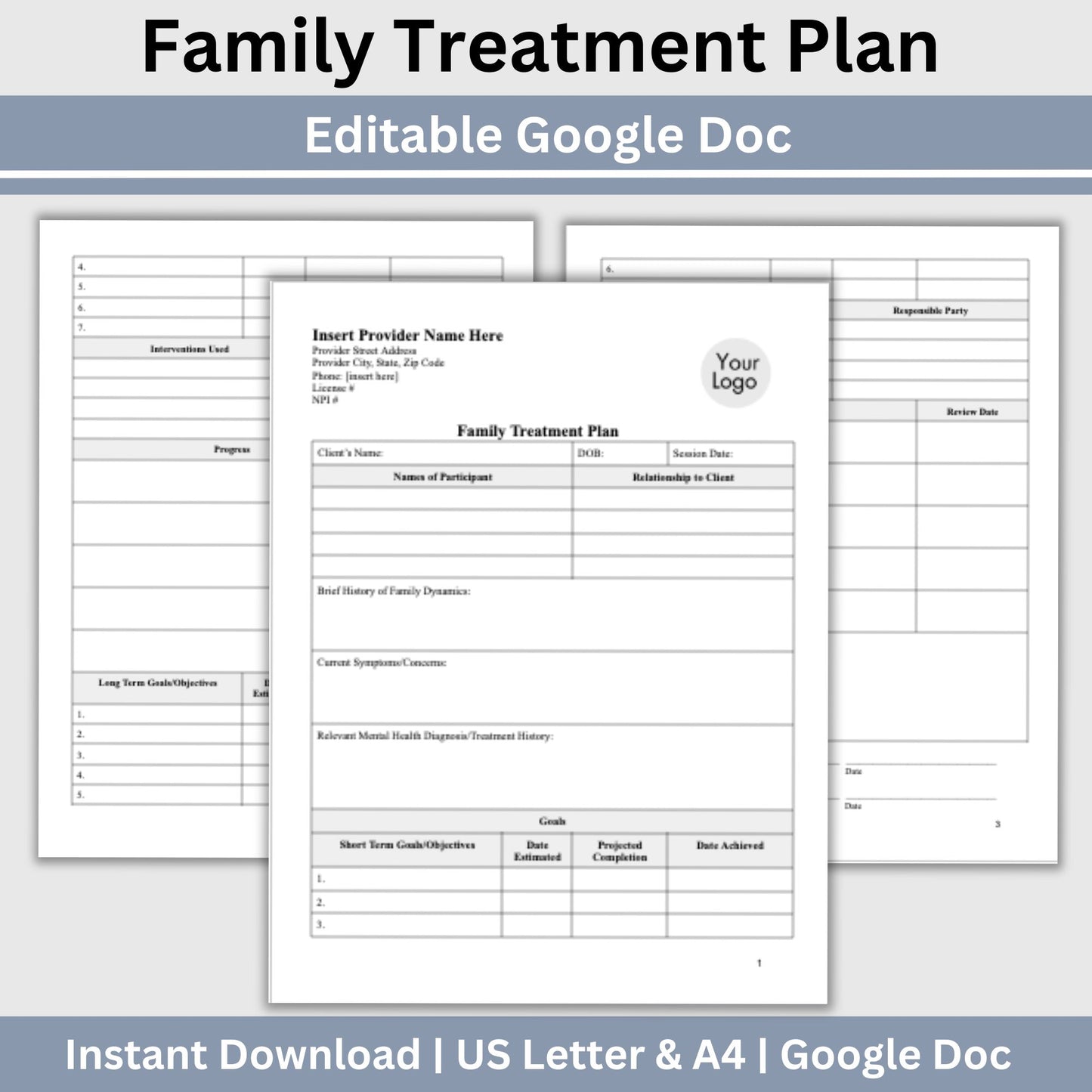 Treatment plan for family therapy sessions. With this template, you'll have a clear and organized way to create family treatment plans that are evidence-based and comprehensive. &nbsp;It's perfect for therapists, counselors, social workers, and other mental health professionals. It's designed to save you time and streamline your process, so you can focus on providing the best possible care to your clients.