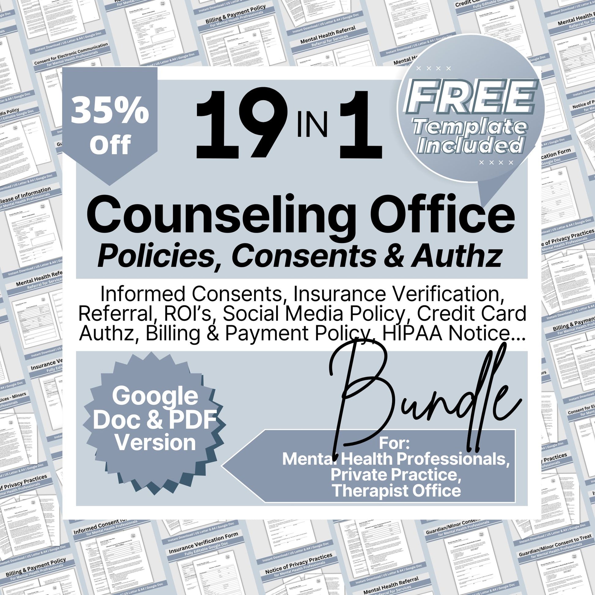 Private Practice Therapists Office Forms Bundle - your one-stop solution for all the essential policies, consents, authorizations and notices to run a successful private practice! With this comprehensive bundle, you'll save a whopping 35%