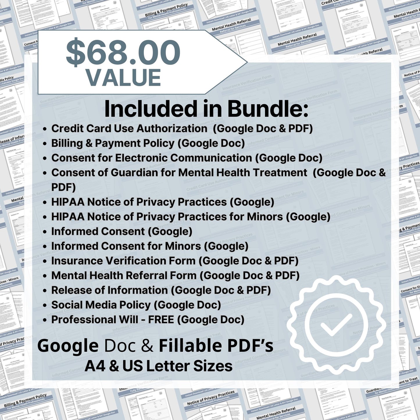 Private Practice Therapists Office Forms Bundle - your one-stop solution for all the essential policies, consents, authorizations and notices to run a successful private practice! With this comprehensive bundle, you'll save a whopping 35%