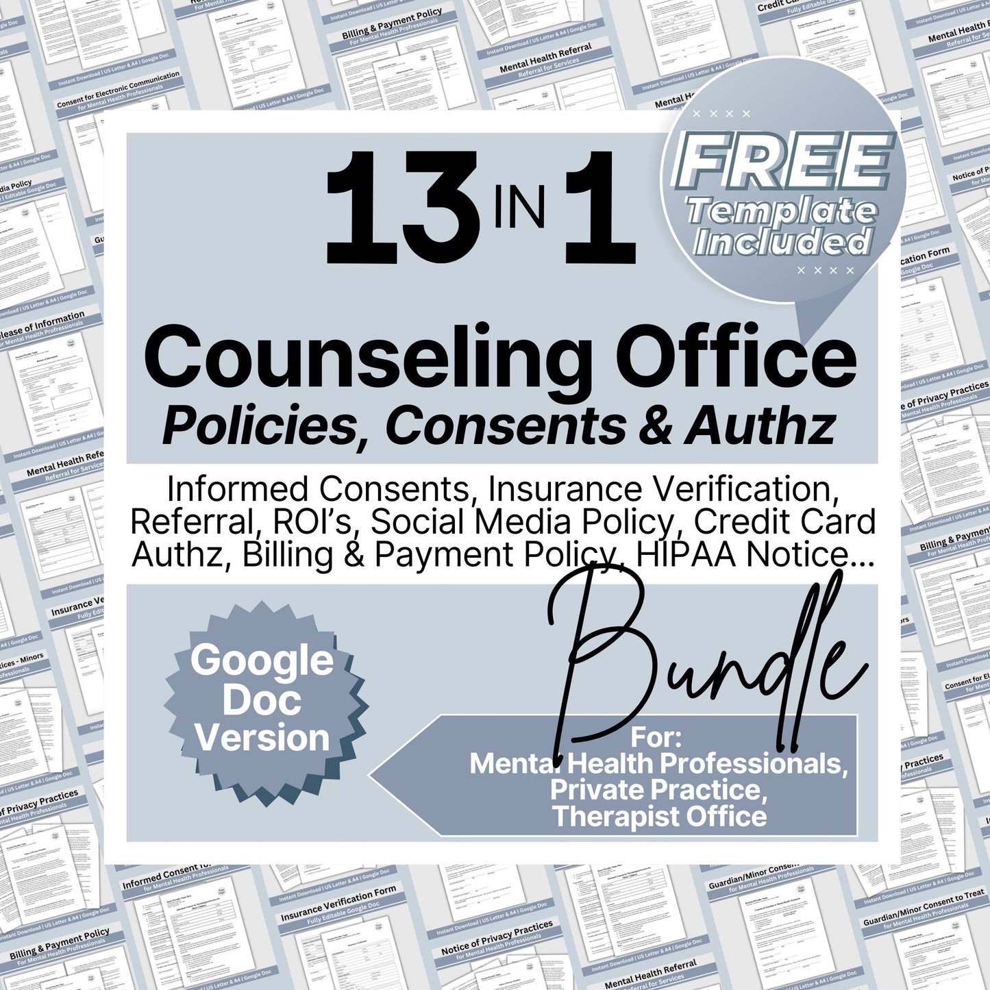Private Practice Therapists Office Forms Bundle - your one-stop solution for all the essential policies, consents, authorizations and notices to run a successful private practice
