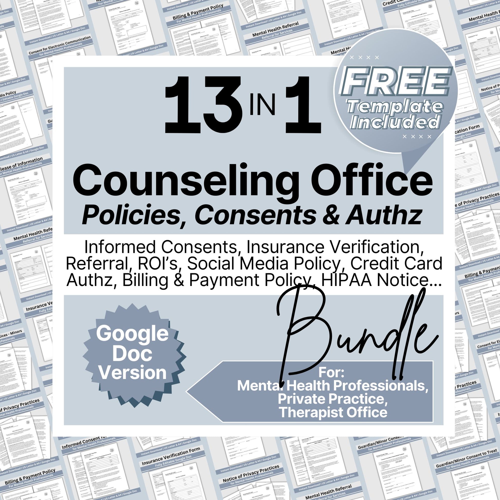 Private Practice Therapists Office Forms Bundle - your one-stop solution for all the essential policies, consents, authorizations and notices to run a successful private practice