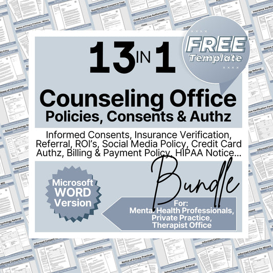 Therapy private practice policies, authorizations, notices &amp; consents for your therapy office built and ready for you to use.