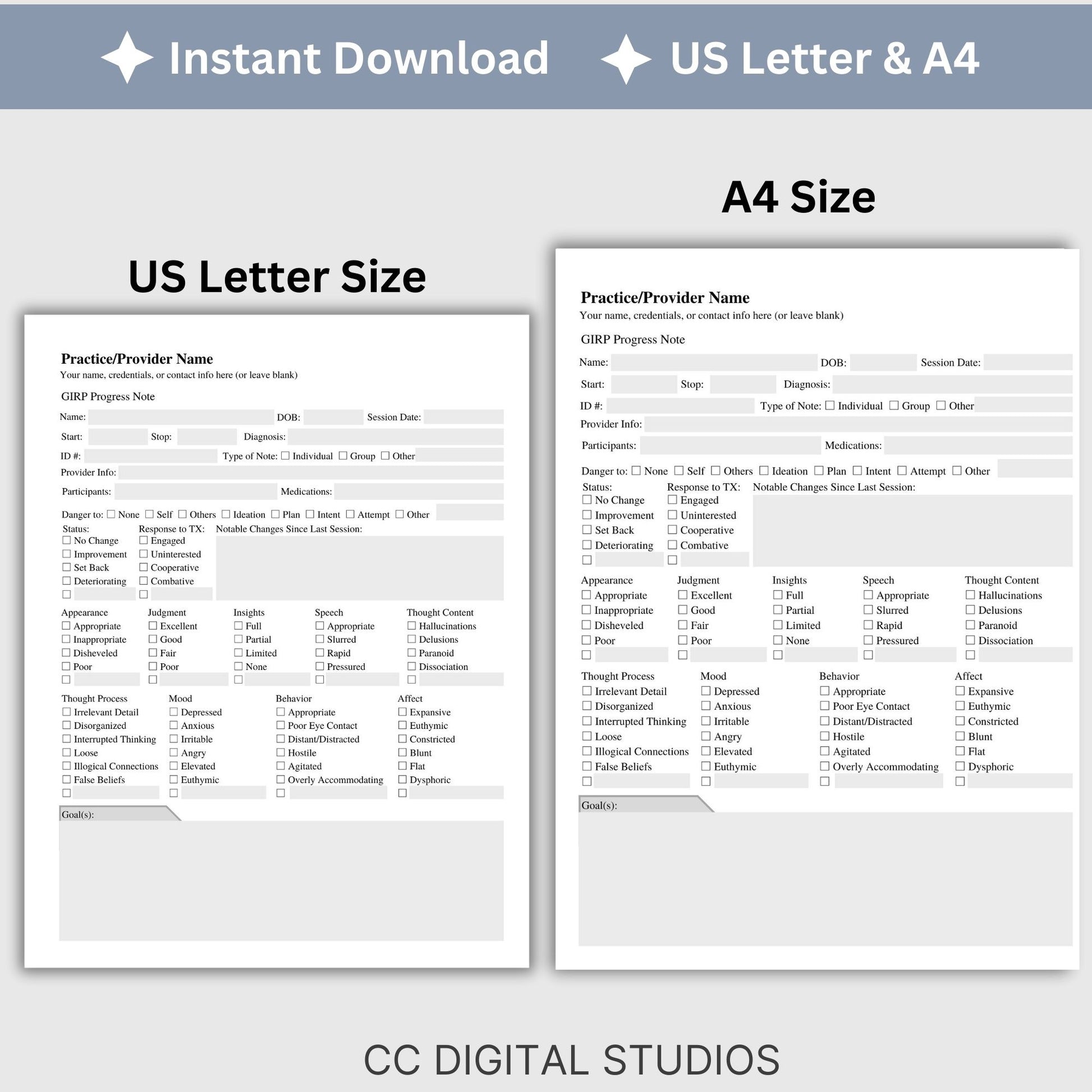 GIRP progress note template designed to assist you in taking thorough and accurate client notes.  Perfect for therapist office, counselor, social worker and school counselor.