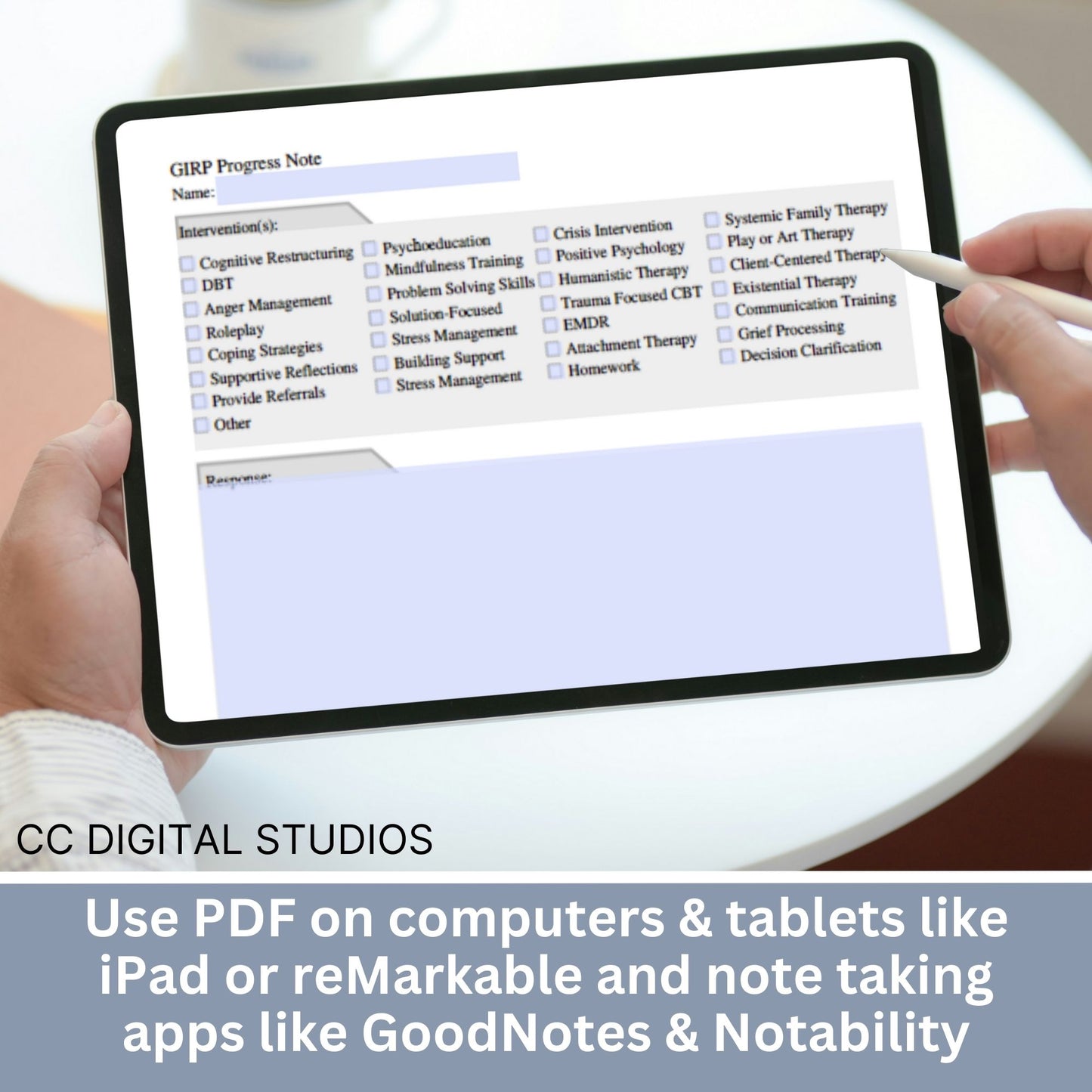 GIRP progress note template designed to assist you in taking thorough and accurate client notes.  Perfect for therapist office, counselor, social worker and school counselor.