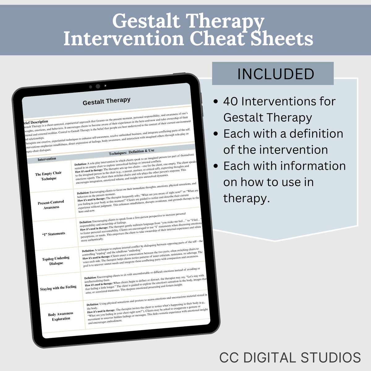 Gestalt Therapy Intervention List Cheat Sheet – CCDigitalStudios