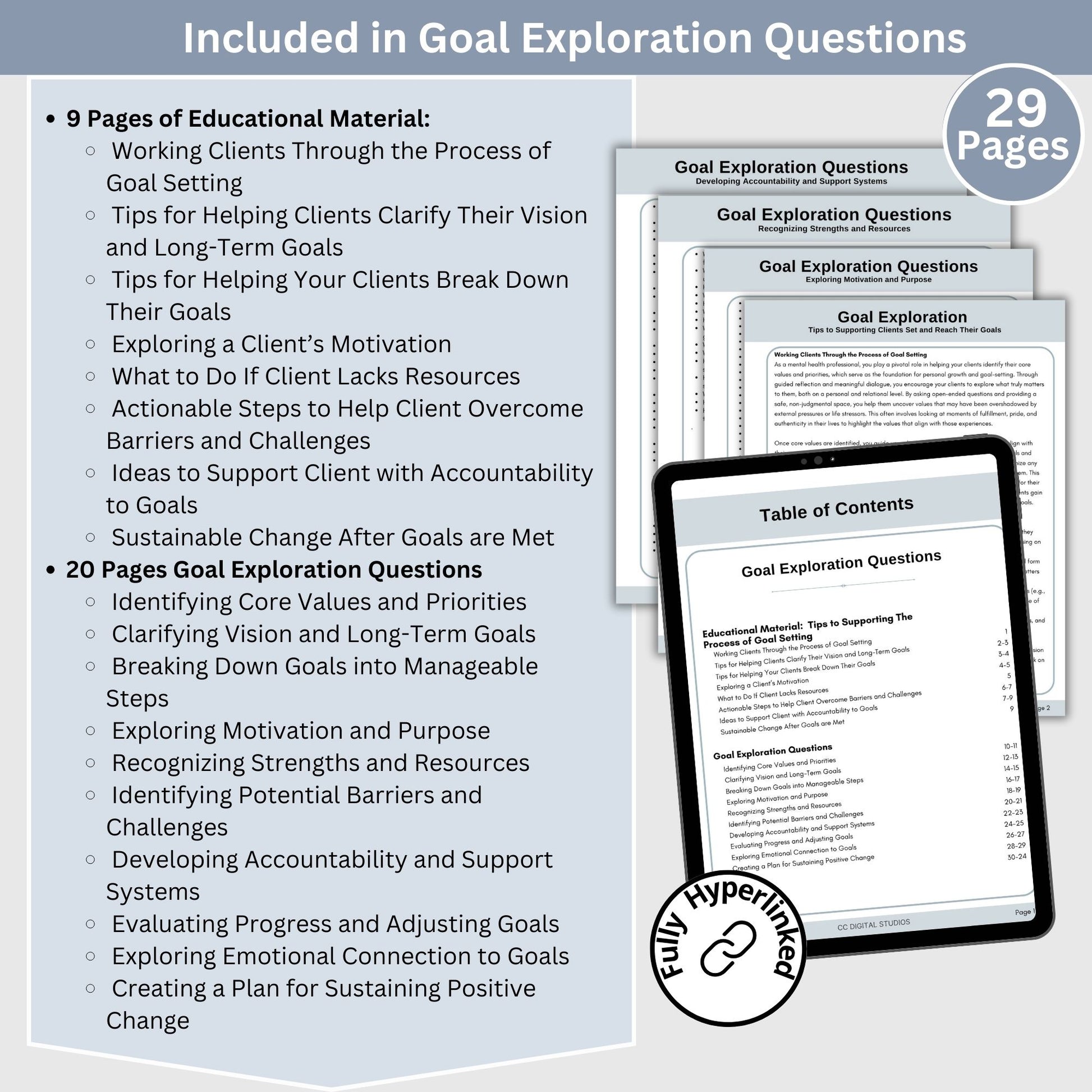 Goal Setting Therapy Questions Cheat Sheet for Therapist Office, Goal Exploration Open-Ended Questions, Counseling Resource, Mental Health