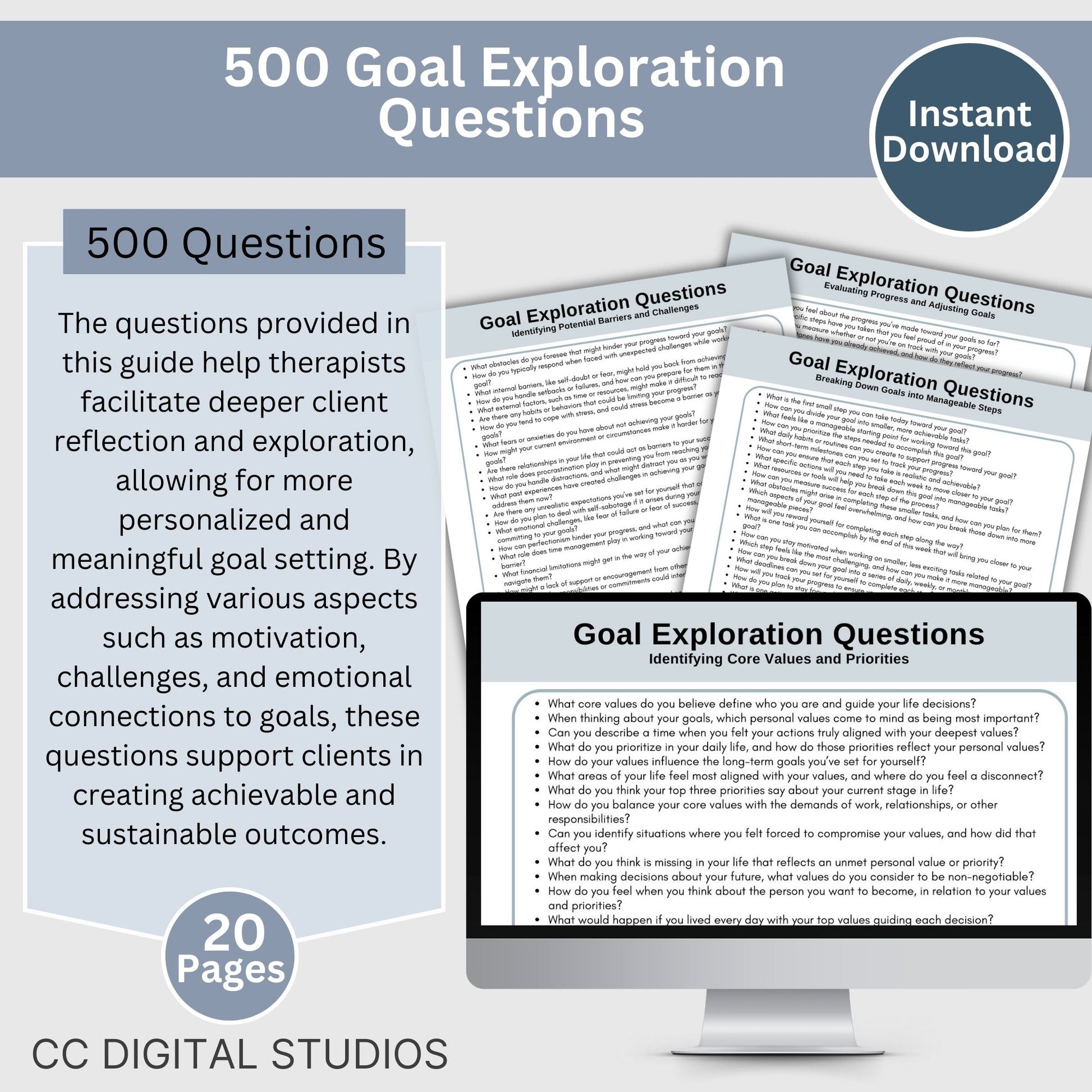 Goal Setting Therapy Questions Cheat Sheet for Therapist Office, Goal Exploration Open-Ended Questions, Counseling Resource, Mental Health