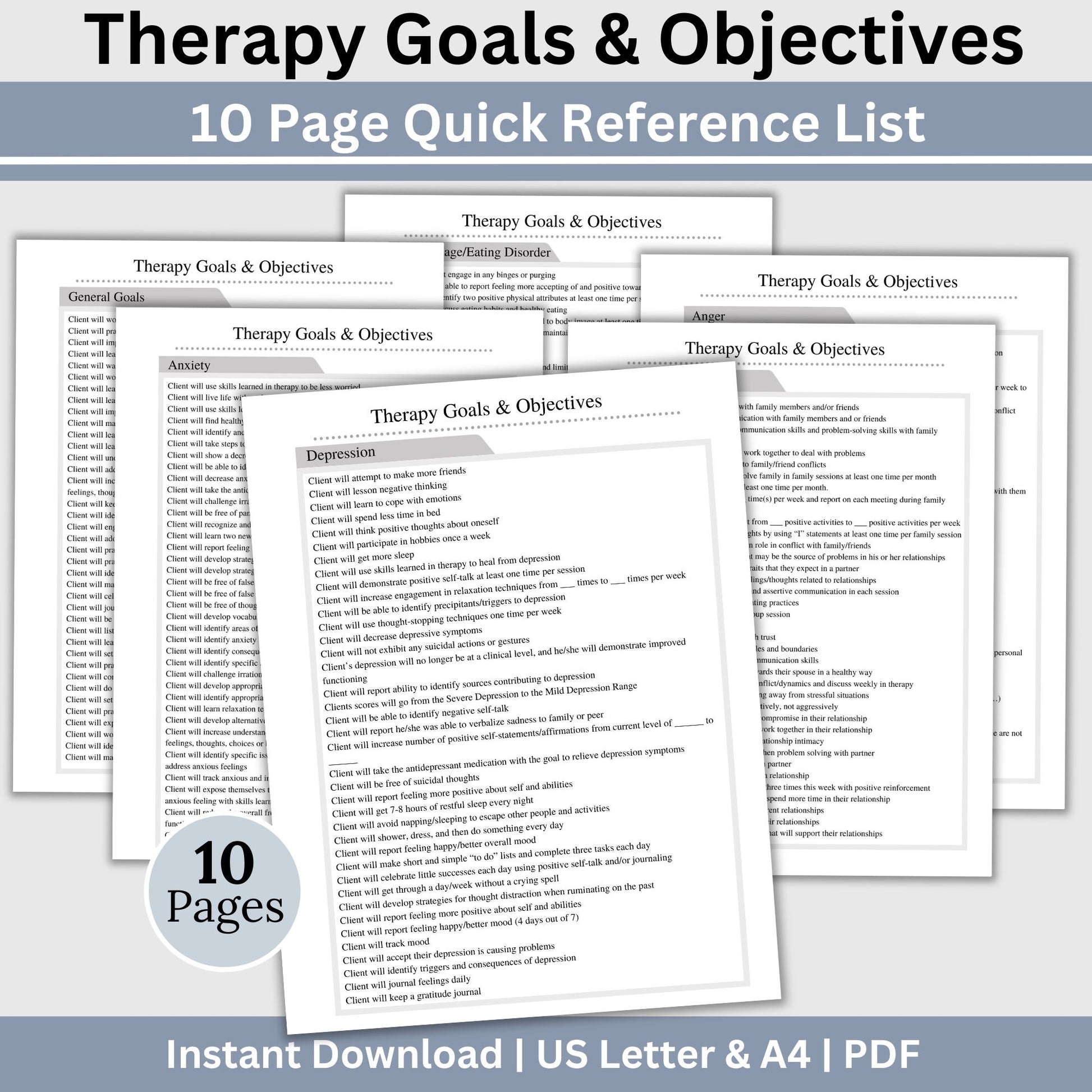 Therapist tool for productive goal and objective setting for your clients. Use this template as a reference point for creating your own client goals or cut and past right into your treatment plan.