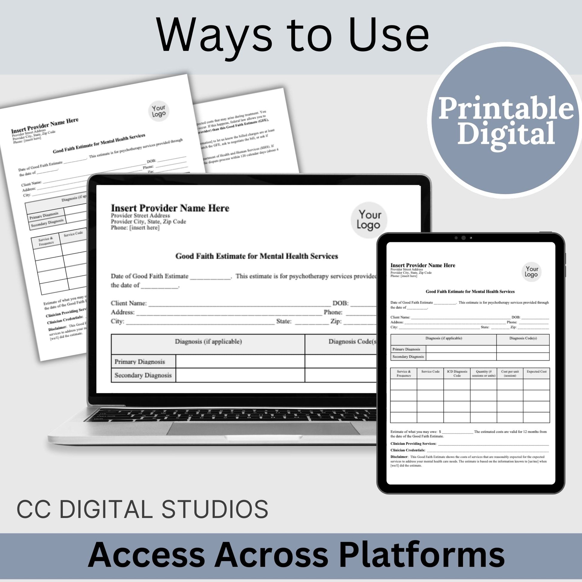 Good Faith Estimate Form for therapist office to ensure clarity and compliance in your mental health practice. This easy-to-use WORD Doc template helps you provide your clients with a clear and detailed estimate