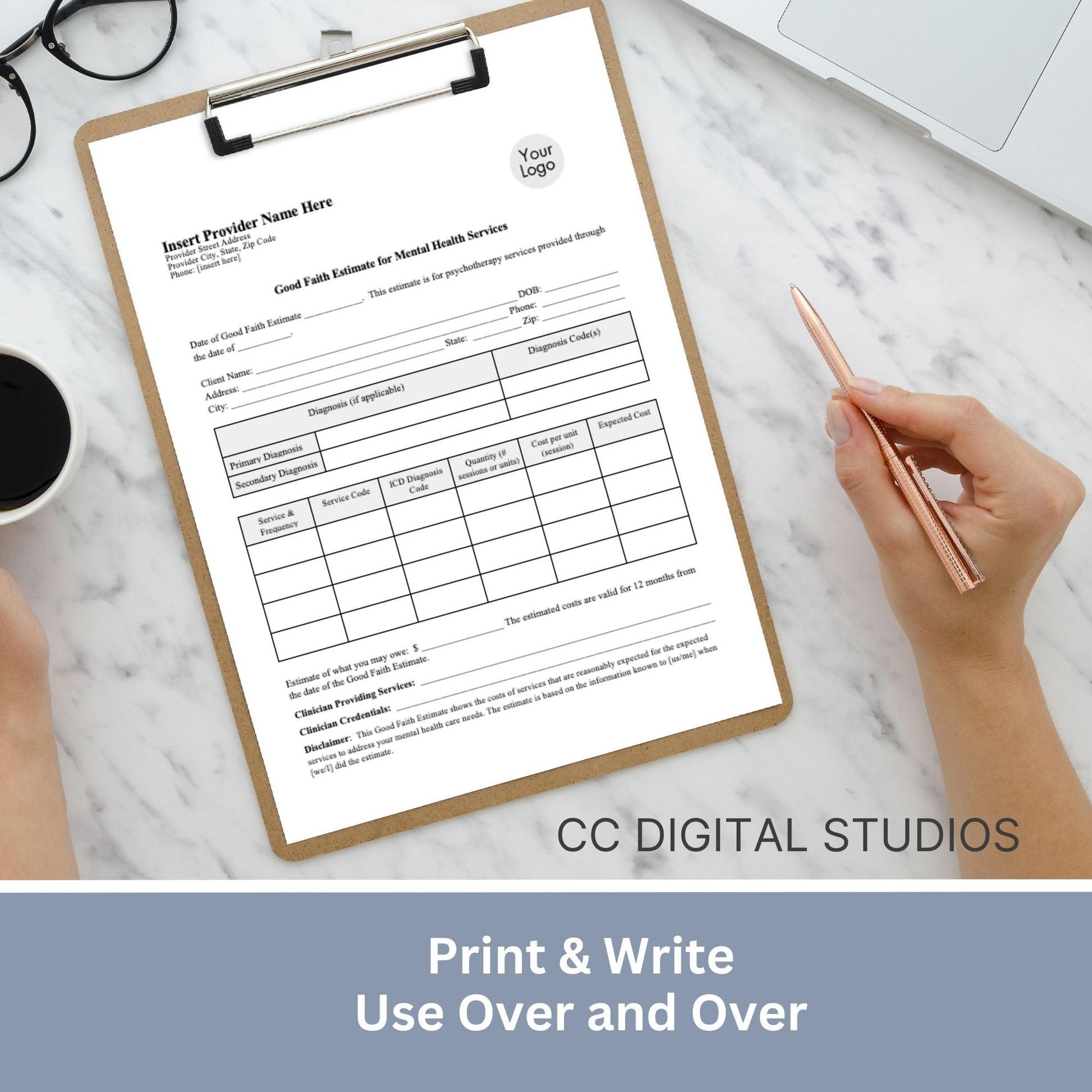 Good Faith Estimate Form for therapist office to ensure clarity and compliance in your mental health practice. This easy-to-use WORD Doc template helps you provide your clients with a clear and detailed estimate