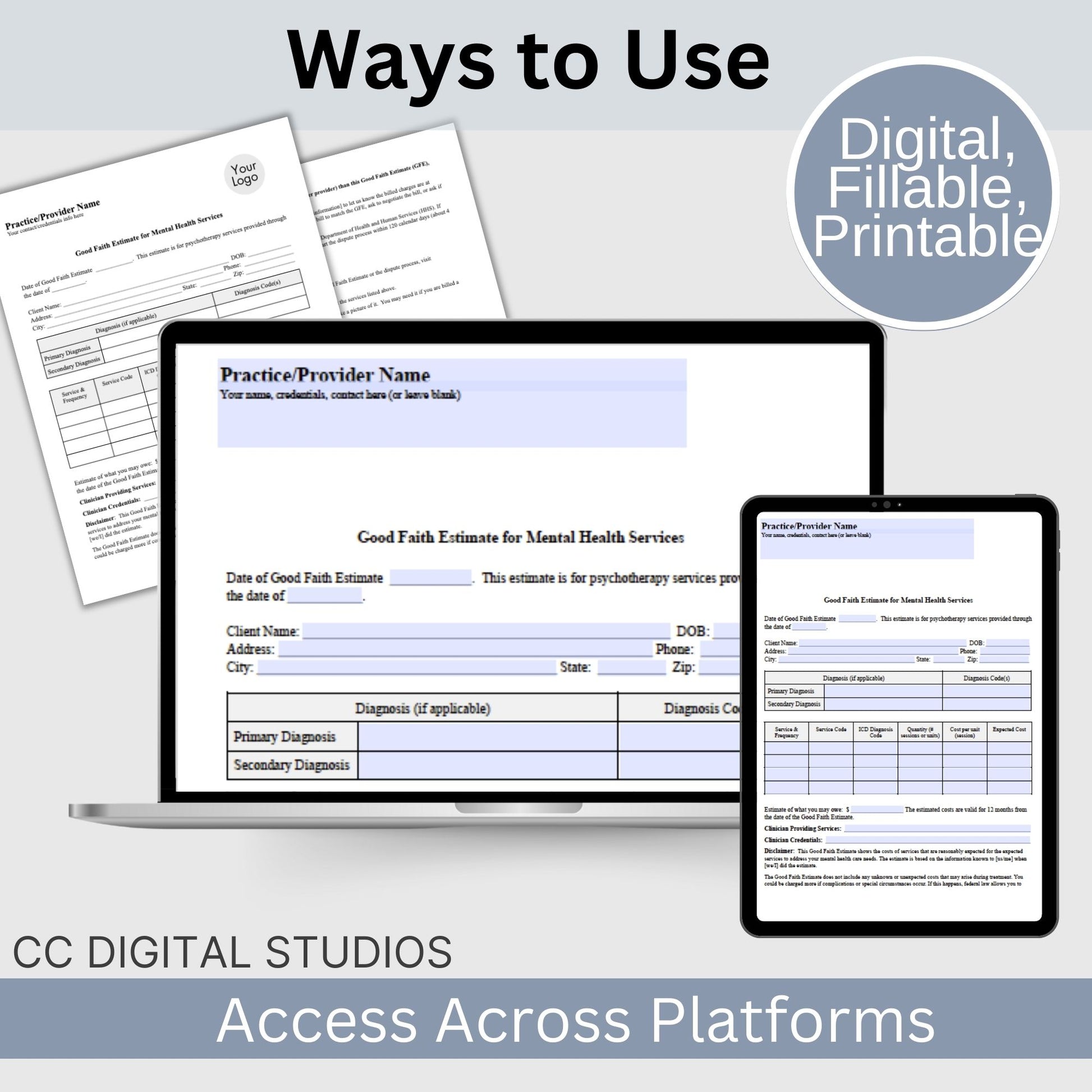 Good Faith Estimate Form for therapist office to ensure clarity and compliance in your mental health practice. This easy-to-use Fillable PDF template helps you provide your clients with a clear and detailed estimate