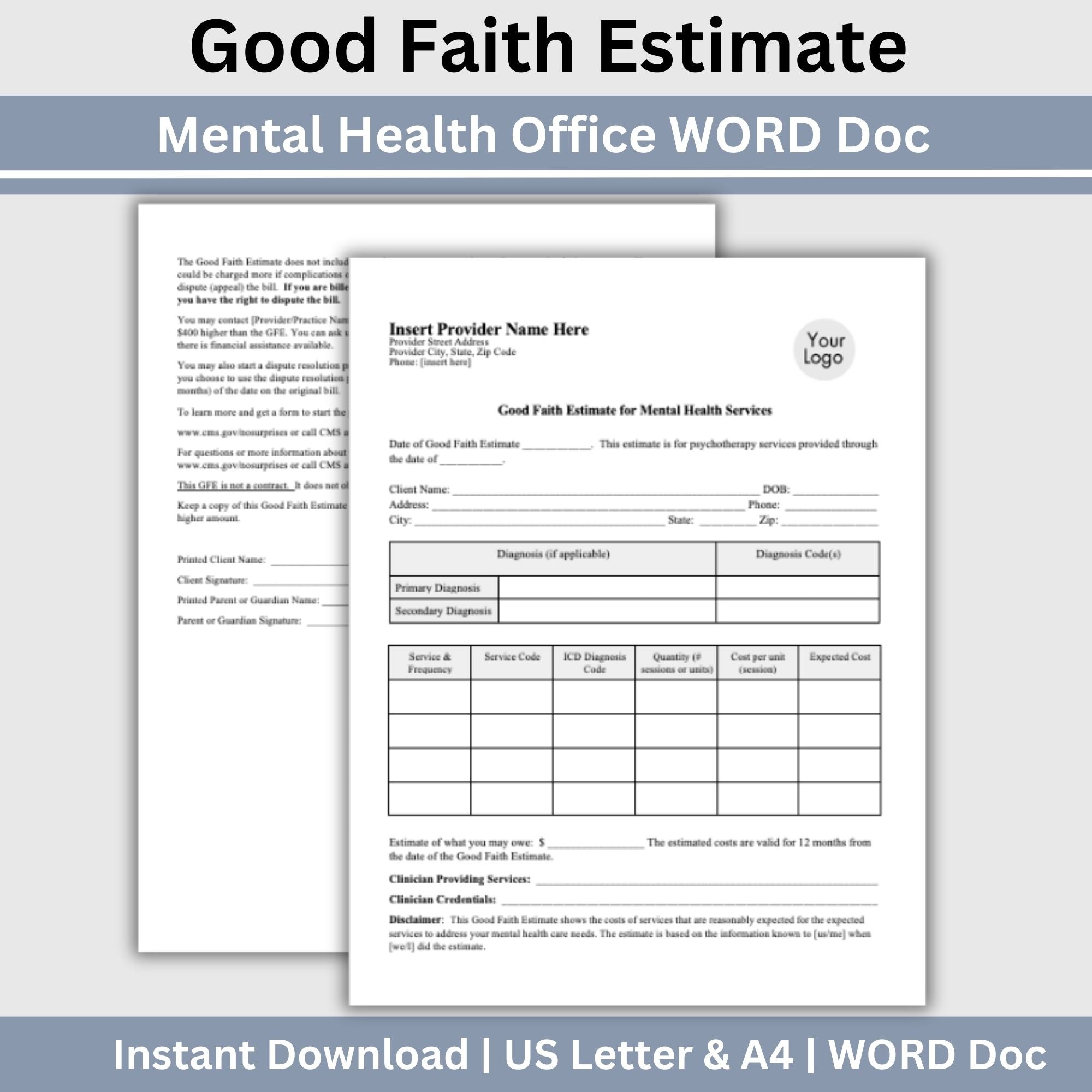 Good Faith Estimate Form for Therapist Office – CCDigitalStudios