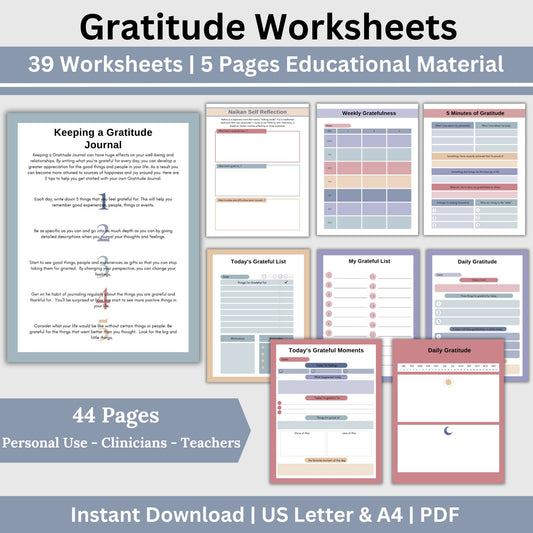 Gratitude Journal with Worksheets for Therapy, Wellness, and Positive Thinking