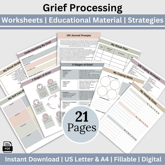 Healing Journal Therapeutic Worksheets: Grief & Emotional Distress Support