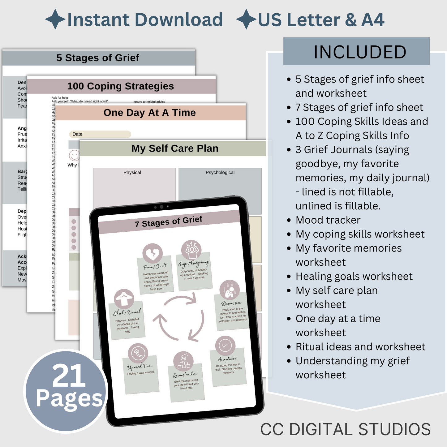 Healing Journal Therapeutic Worksheets: Grief & Emotional Distress Support