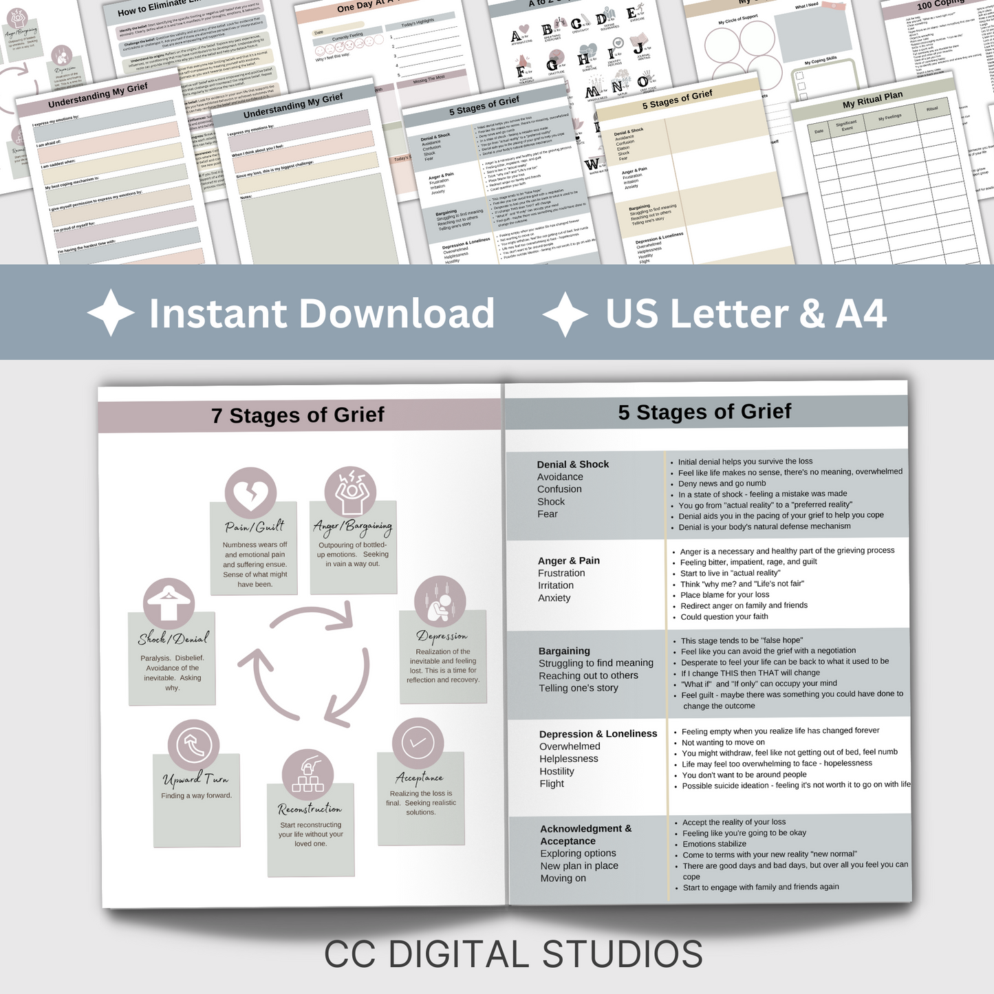 Healing Journal Therapeutic Worksheets: Grief & Emotional Distress Support